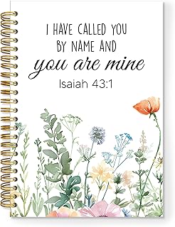 TNUW Christian Floral Spiral Notebook, Bible Isaiah 43:1 Scripture Floral Journal Notebooks for Note Taking, Christian Gifts for Women, Bible Journaling Hardcover Notebook Journal, 5.5x8.3 Inch