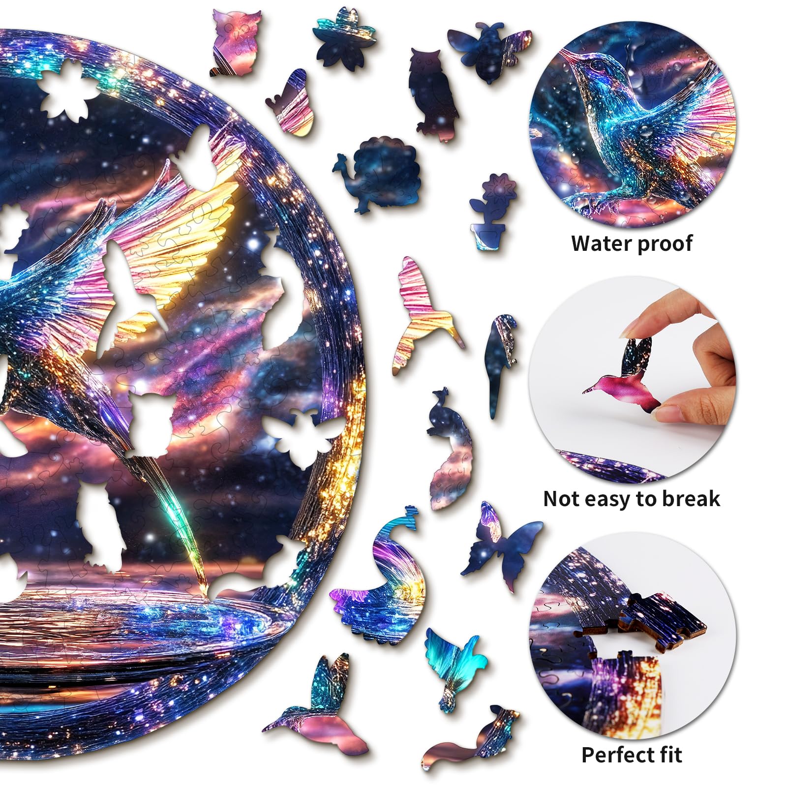 Rompecabezas de Madera para Adultos,295 Piezas Colibrí Irregulares Puzzle de Madera,Puzzles para Adultos con Caja de Regalo, Decoración del Hogar