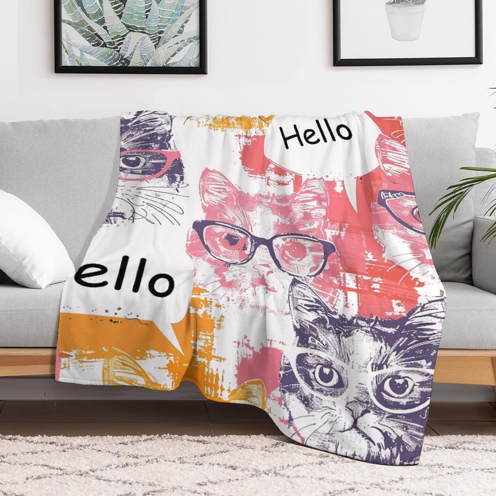 Couverture légère en flanelle anti-froid plaid chat micro polaire lit