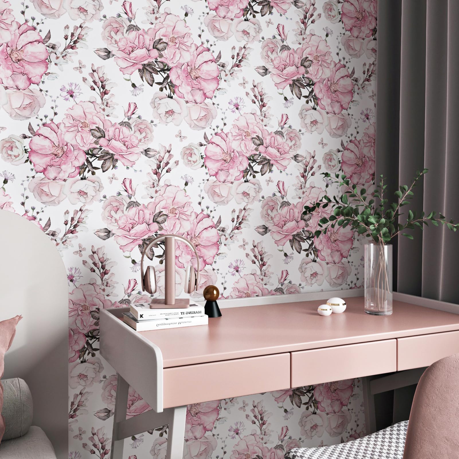 Papier Peint Floral Gris Clair, Autocollant, Autocollant, Motif Floral, Papier  Peint Amovible, Décoration Murale - France, image size:1601x1601