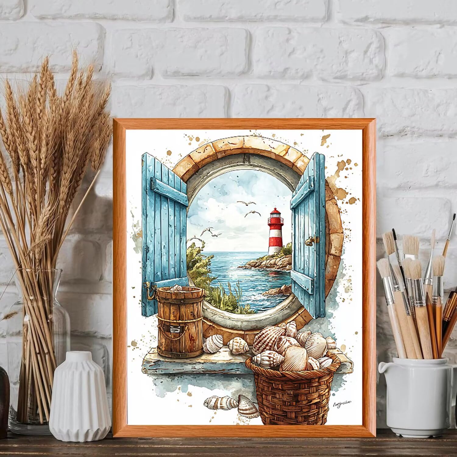 Leuchtturmlandschaft Malen Nach Zahlen Erwachsene Anfänger, 80x100cm c-139 | Malen nach Zahlen Erwachsene Leinwand Kit, DIY Handgemalt Ölgemälde Set mit 3-Pinseln und Acrylfarbe für Wanddeko,Ohne Rahmen
