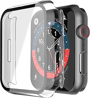 Piuellia 2 Pack Transparent Hard Case with Tempered Glass Screen Protector Compatible for Apple Watch Series 9 (2023) Series 8 Series 7 45mm, Ultra-Thin Shockproof Overall Protective Cover for iWatch
