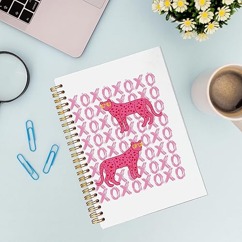 Miniatura 4 de Cuaderno de espiral de preppy rosa intenso, cuaderno de espiral de tapa dura con forro a la moda, 5.5 x 8.3 pulgadas, diseño de leopardo, guepardo,