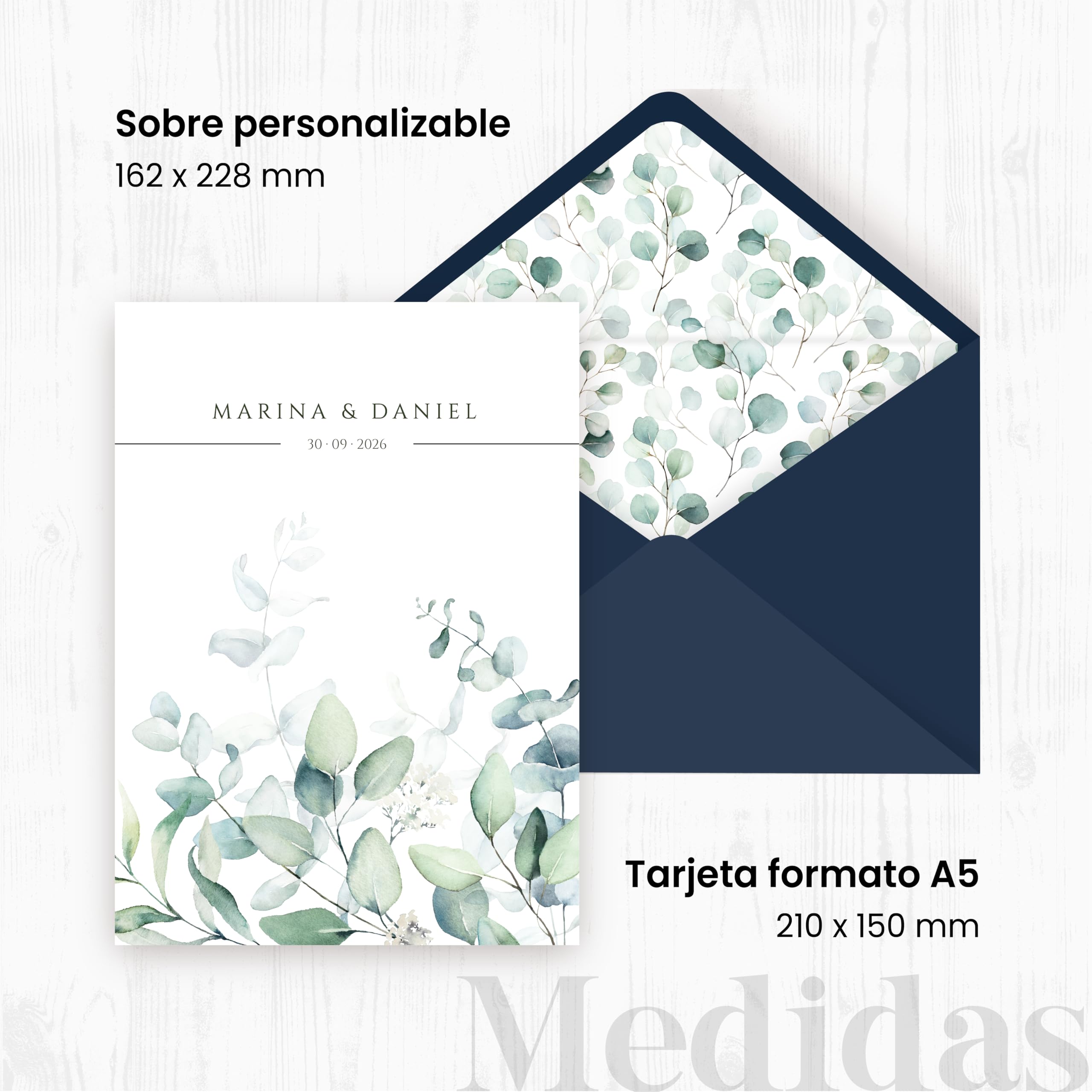 Invitaciones de Boda Personalizadas | Invitaciones de Boda Perfectas con Sobres Elegantes y únicos - Detalles para Invitados Eventos Especiales y Ceremonias Únicas - ONEPERSONAL (Eucalipto)