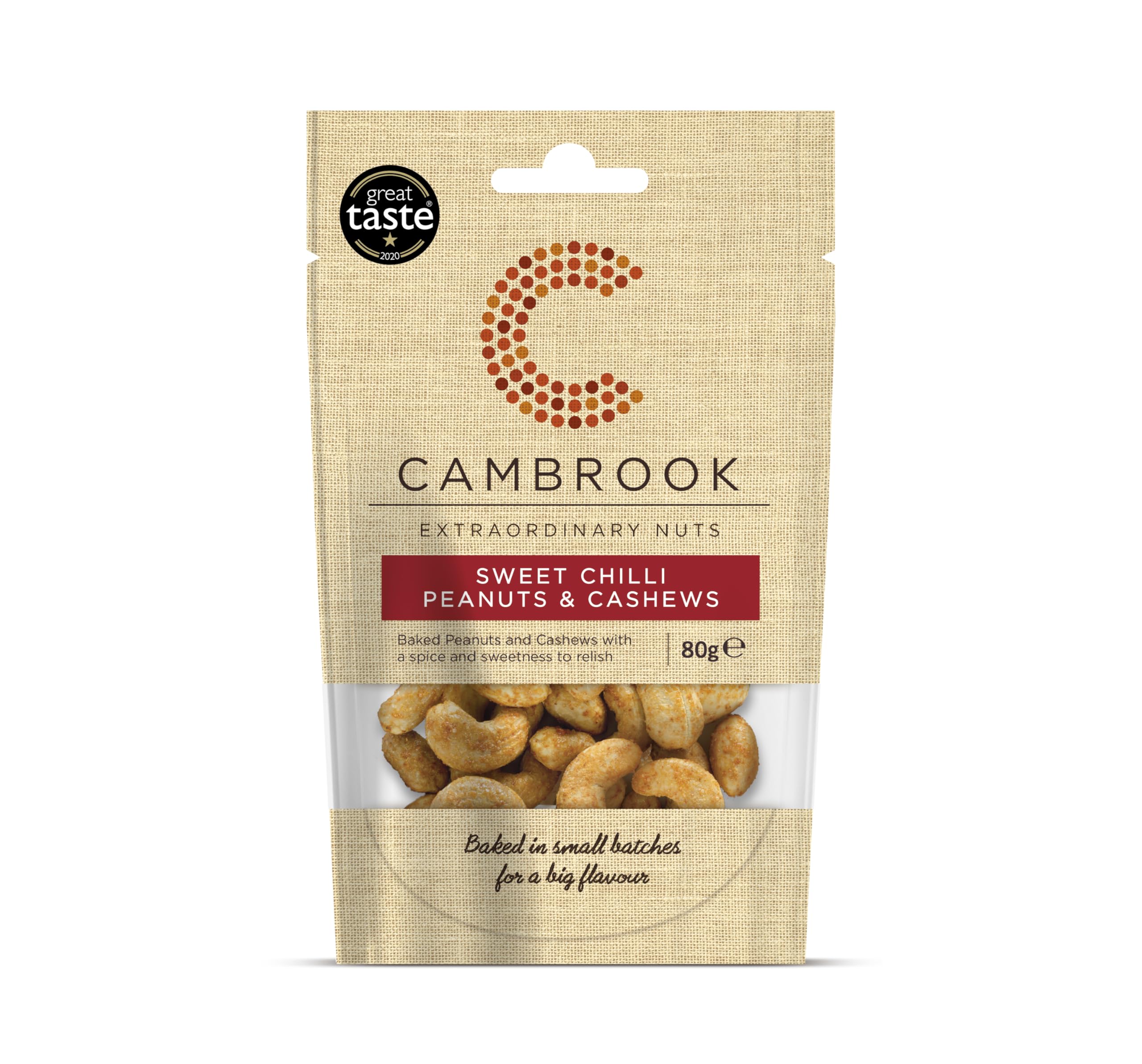 Cambrook - Baked Sweet Chilli Peanuts & Cashews, 80g Bag