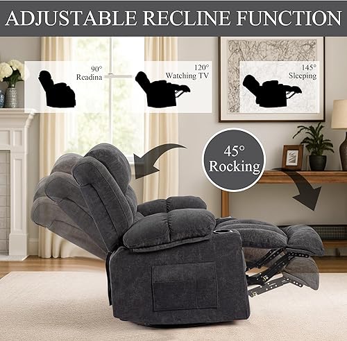 Miniatura 5 de Silla reclinable giratoria de 360 para adultos, mecedora ergonómica con portavasos y bolsillo lateral, mecedora manual para sala de estar,