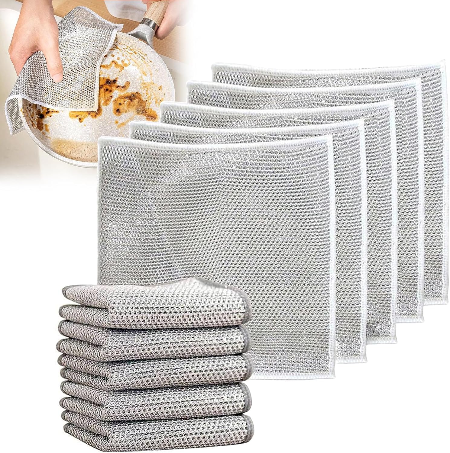 LISHER Multipurpose Wire Dishwashing Rags for Wet and Dry Stainless Steel Scrubber Non-Scratch Wire Dishcloth for Washing Dishes Sinks Counters Easy Rinsing Machine Washable (10) (B0CVQJY71B) Amazon Price History, Amazon Price Tracker