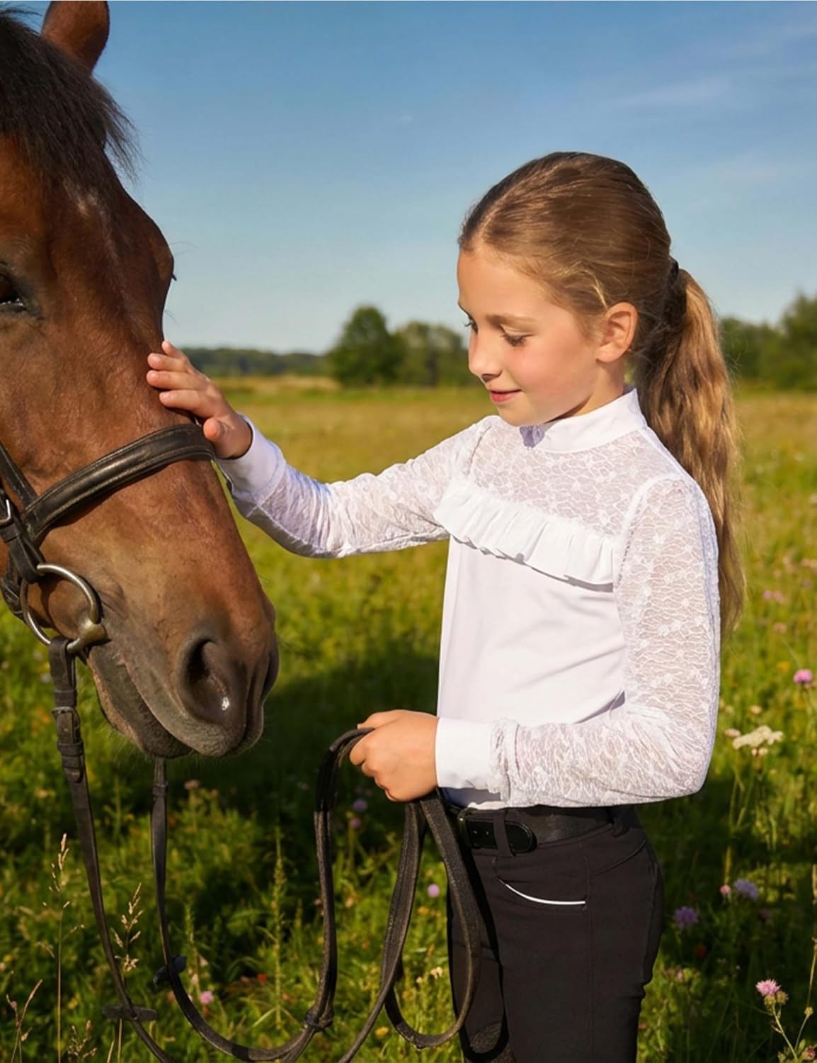 Girls Riding Shirt, Equestrian Shirt for Girls Breathable Quick Dry Kids Horse Riding Shirt for Training