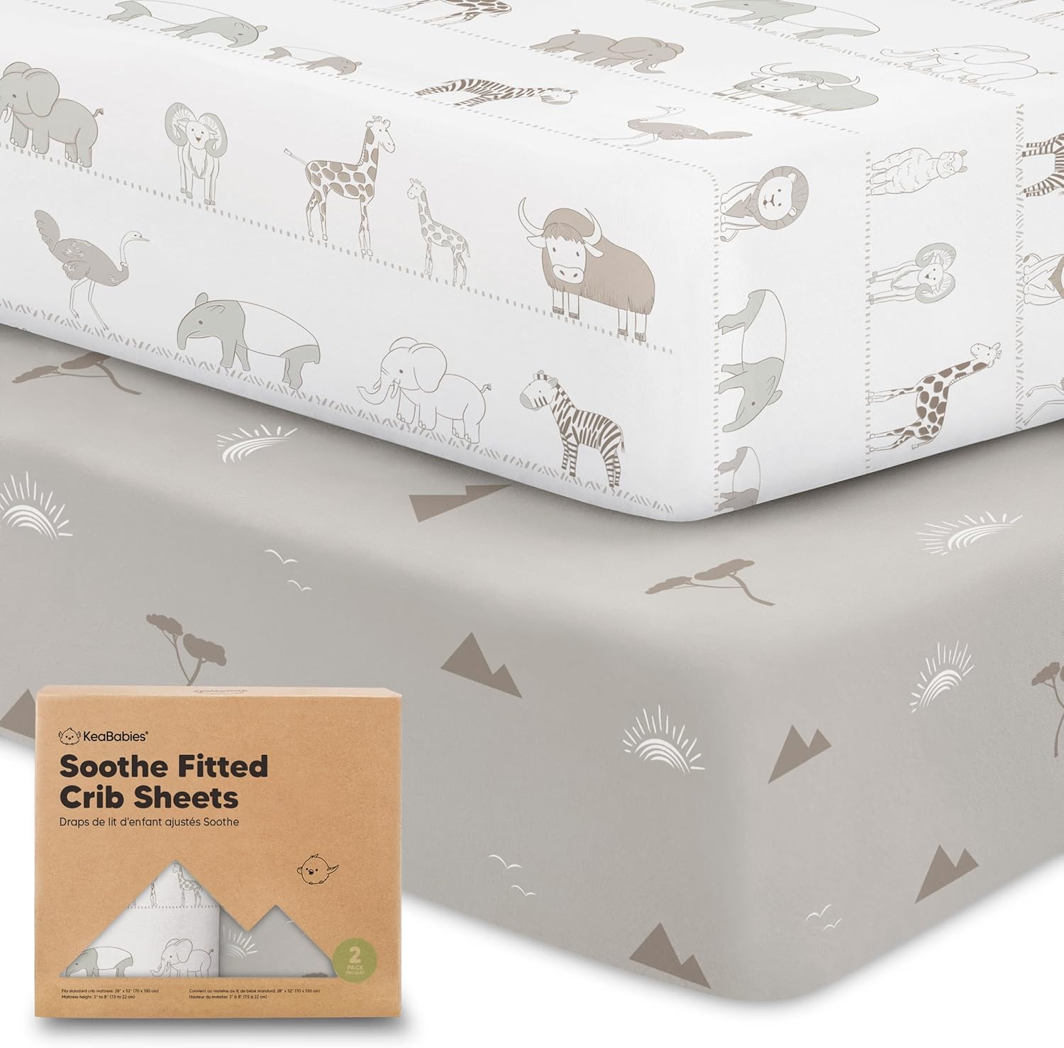 KeaBabies 2-Pack Organic Crib Sheets for Boys, Girls - Fitted Crib Mattress Sheet Neutral, Breathable Jersey Cotton Cover for Baby Bed, Toddler Mattress, Soft & Cute Prints (Savannah)