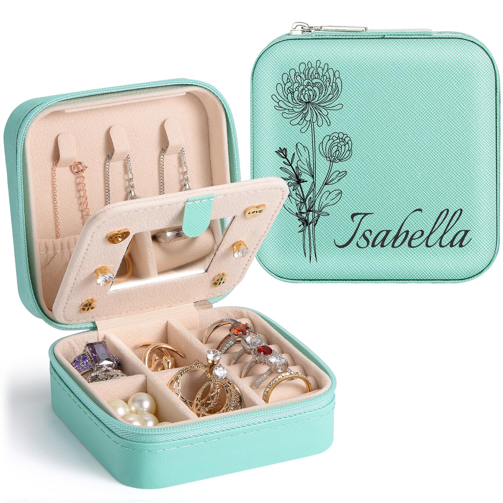 Scatola Portagioie da Viaggio Portagioie con Iniziale E e Fiore Mini