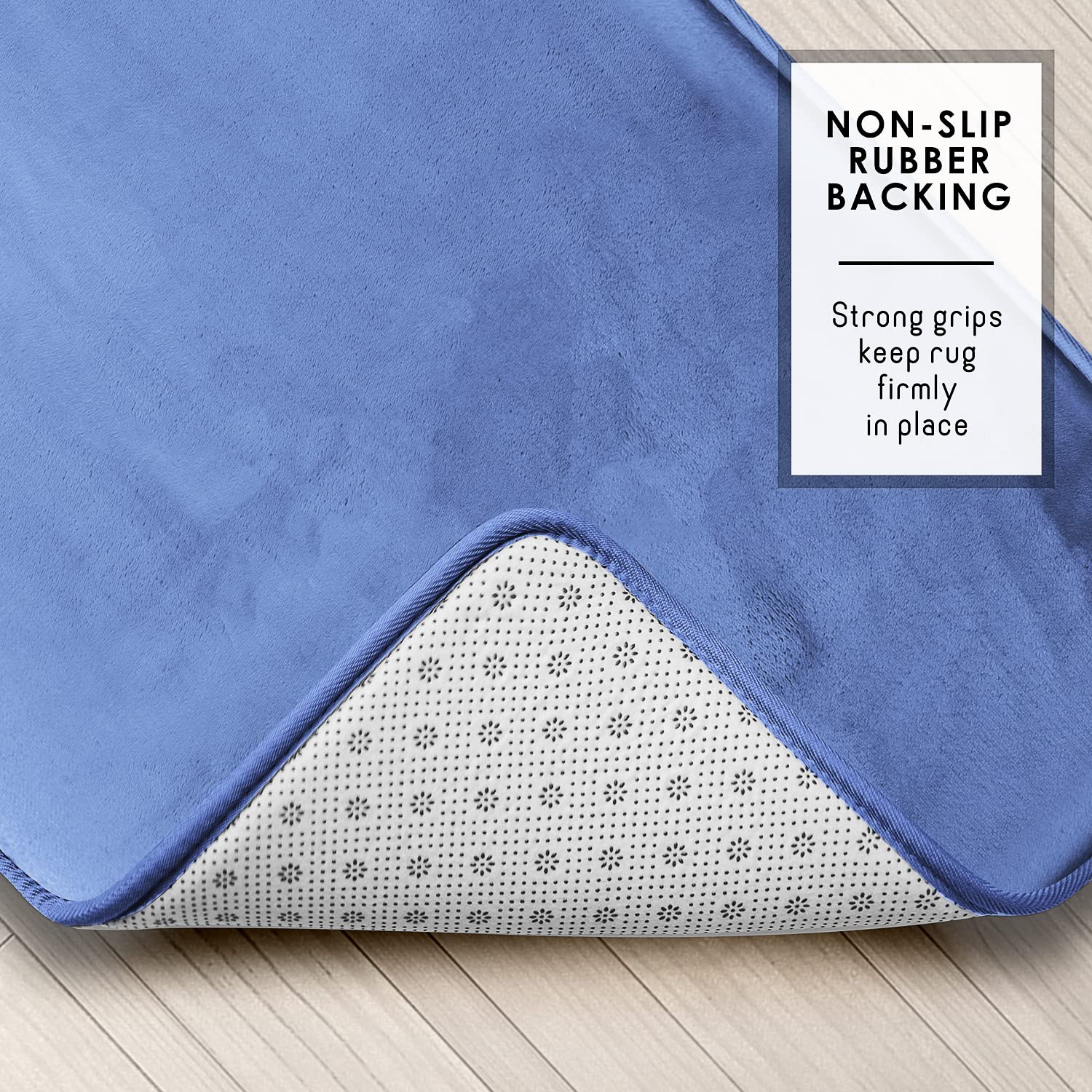 Clara Clark Lot de 3 Tapis de Bain en Mousse à mémoire de Forme Ultra Doux, antidérapants et absorbants – Petit/Grand/Grand/Contour, Bleu Calme