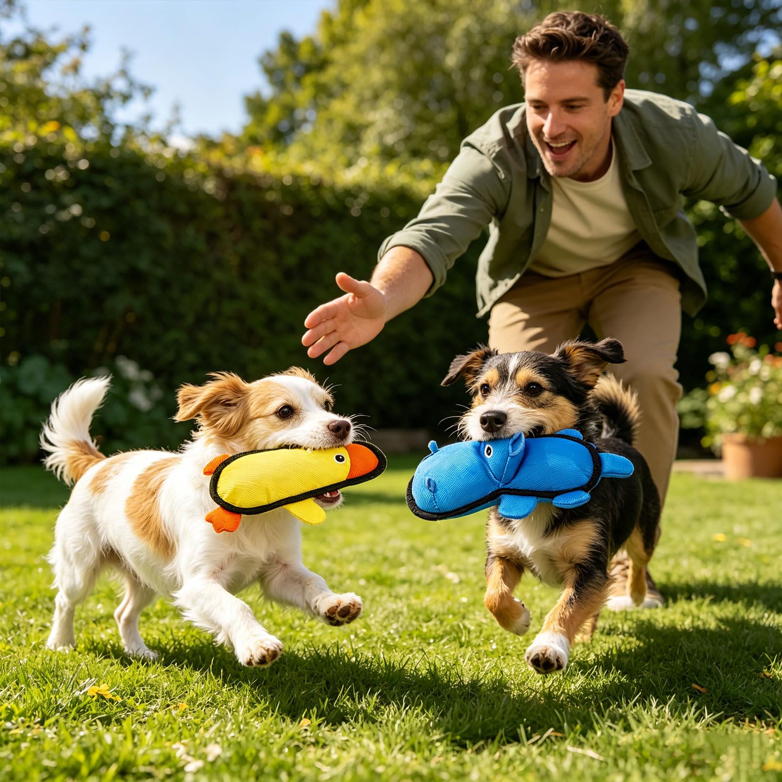 EXPAWLORER Lot de 3 jouets flottants pour chien pour piscine et été, en tissu Oxford doux et durable, jouets à mâcher interactifs avec plis pour chiens de petite, moyenne et grande taille, hippopotame