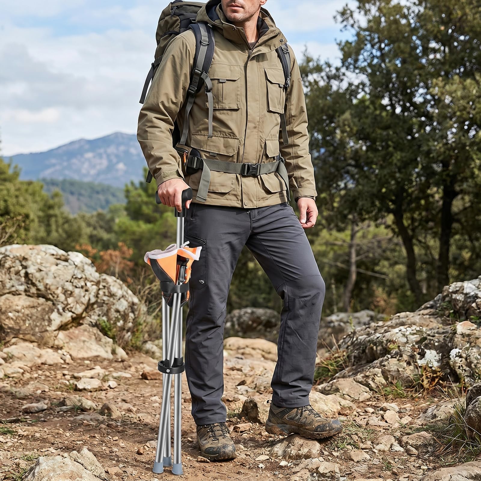 Bastón triangular con asiento, 2 en 1, plegable, peso ligero, 150 kg, para personas mayores y adultos, ideal para viajes al aire libre, camping y montañismo