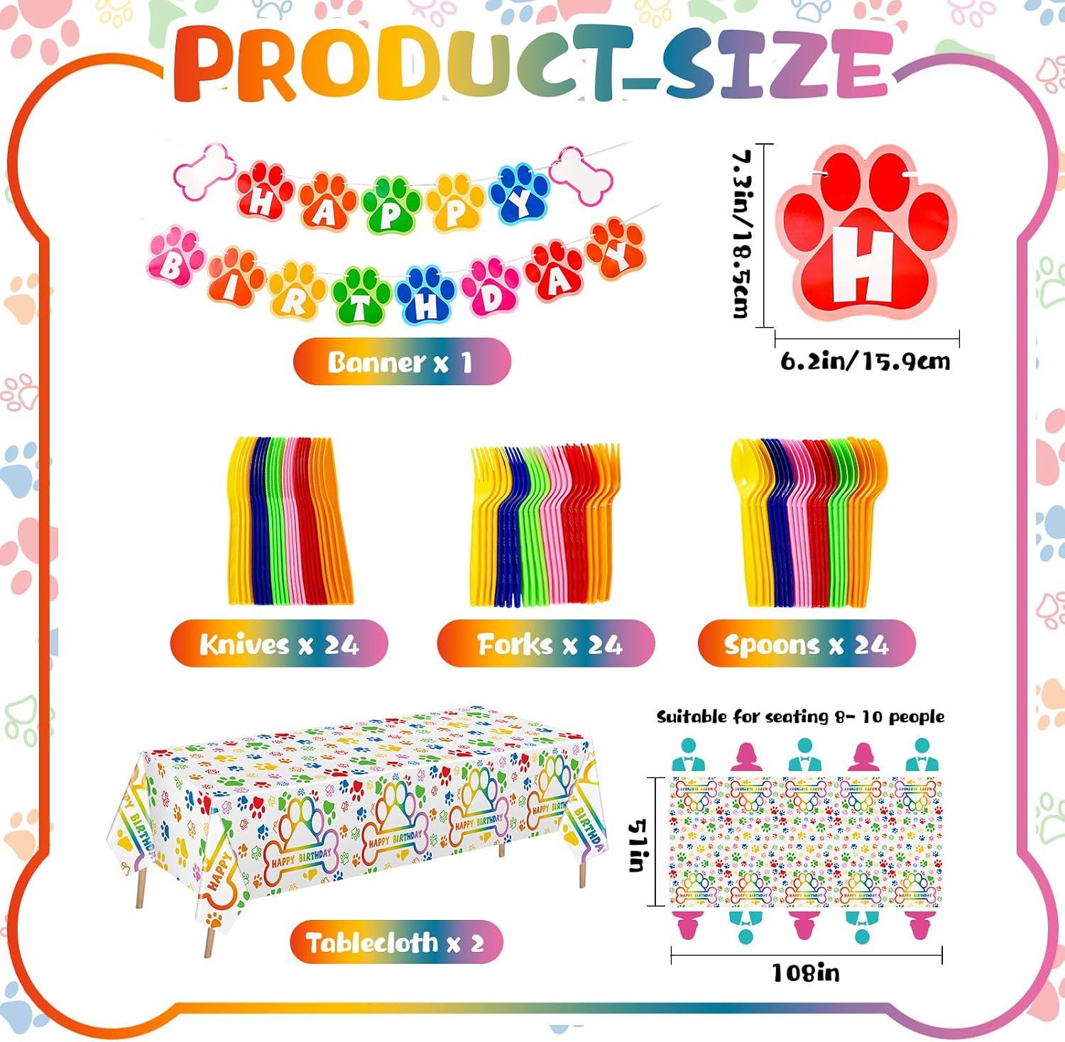 Gejoy 171 Pcs Dog Party Decorations Paw Party Supplies, Rainbow image 4