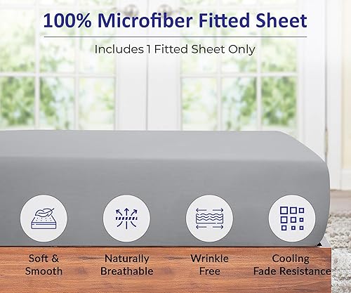 Miniatura 3 de Royale Linens - Sábana bajera tamaño Queen, calidad de hotel cepillada 1800, ultrasuave, resistente a arrugas y decoloración, bolsillo profundo de