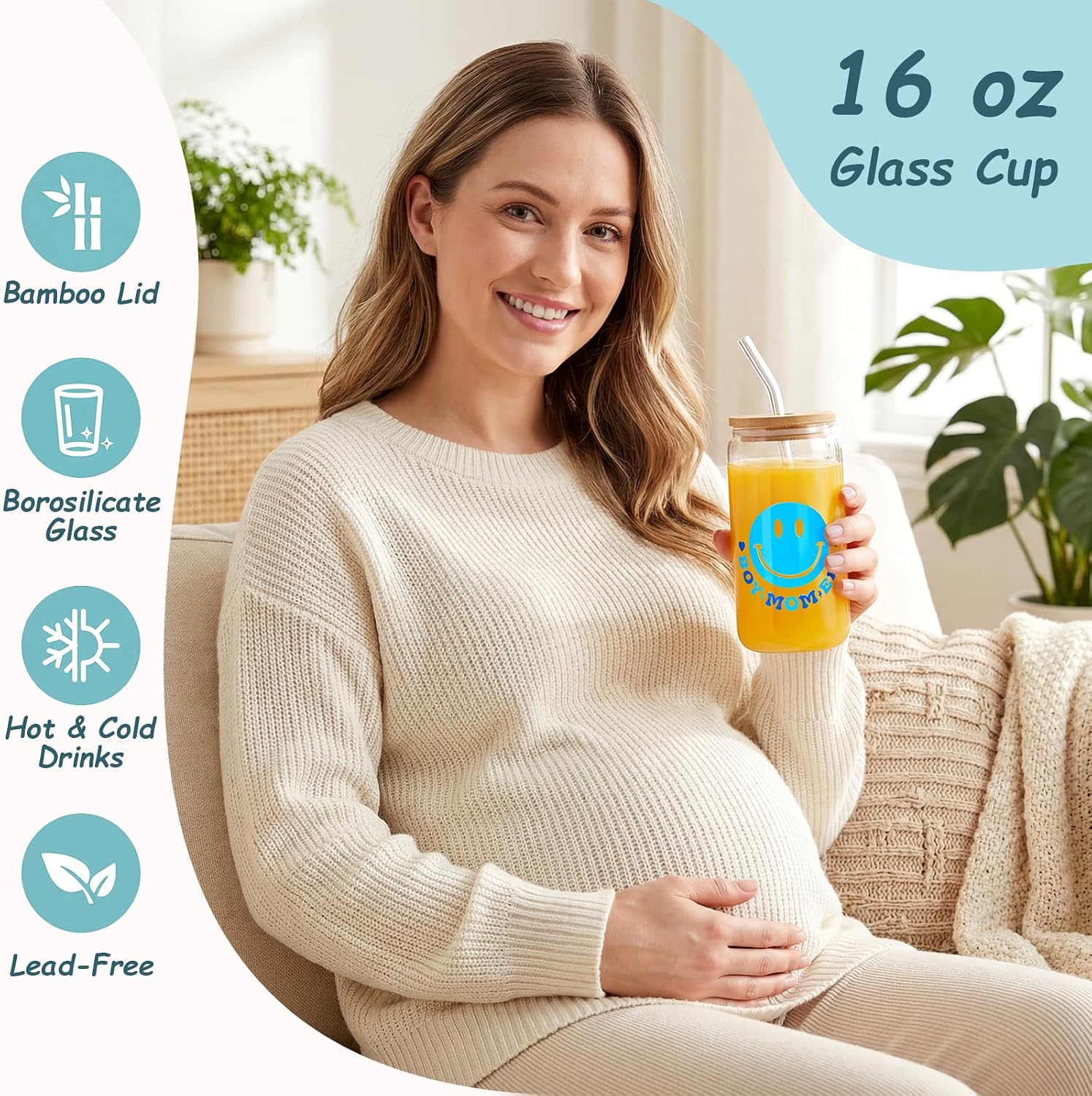 New Boy Mom Gifts for Women, New Mom Care Package After Baby | Moms To Be Gift with Glass Cup, Bunny Lovey, Memory Book, Decision Coin, Handprint Kit, Socks & Card, Ready to Gift