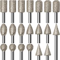 Vista 1 de 20Pcs 120 Grit Diamond Grinding Bits Compatible with Dremel Rotary Tool with 1/8" Shank Diamond Drill Bits for Stone Glass Carving Engraving DIY