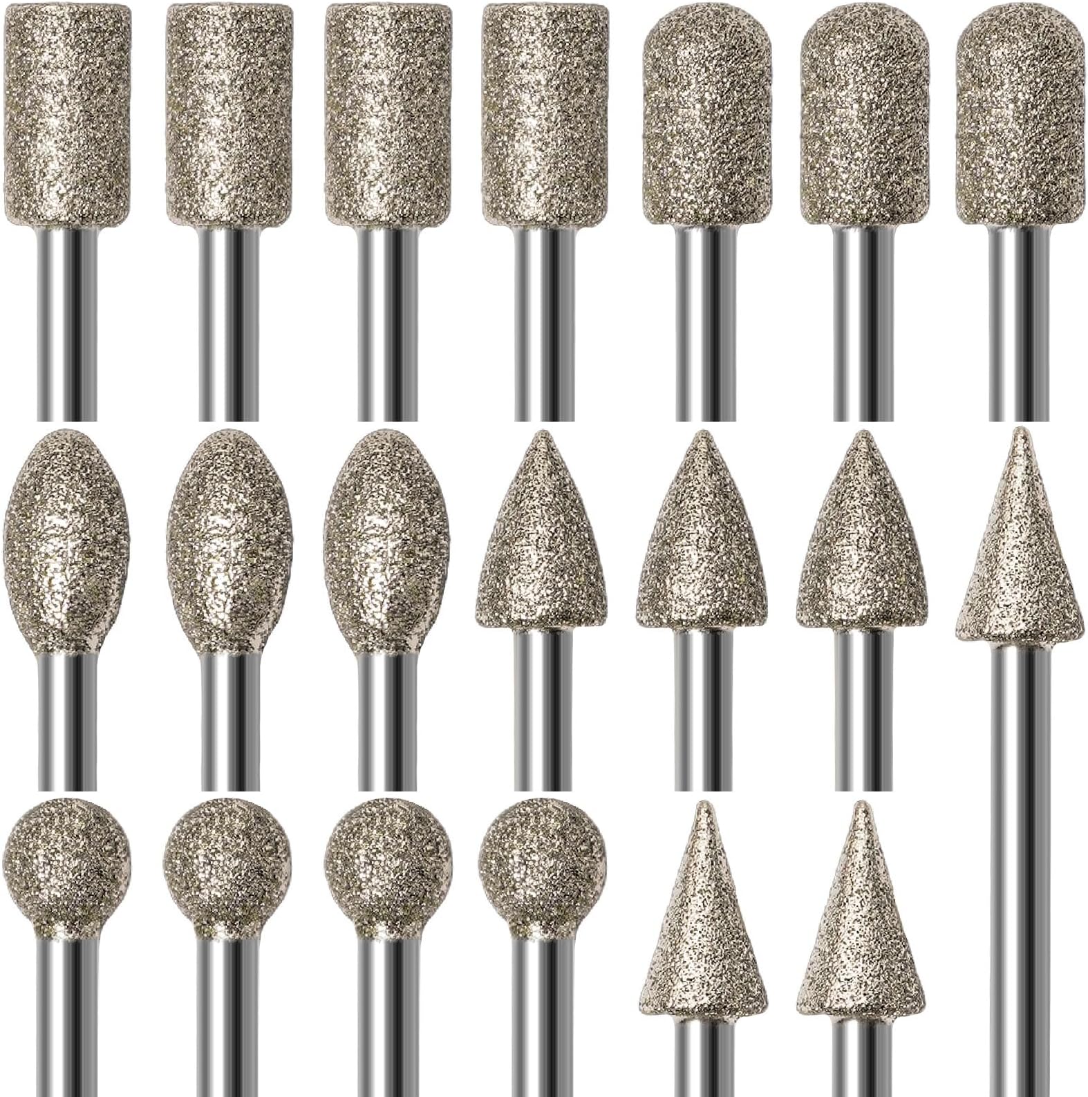 20Pcs 120 Grit Diamond Grinding Bits Compatible with Dremel Rotary Tool with 1/8" Shank Diamond Drill Bits for Stone Glass Carving Engraving DIY Grinding Polishing