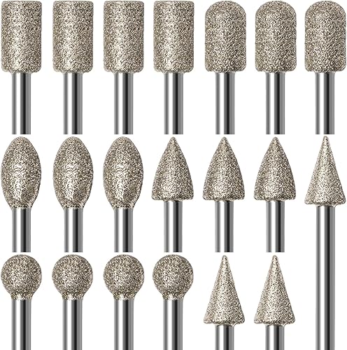 20Pcs 120 Grit Diamond Grinding Bits Compatible with Dremel Rotary Tool with 1/8" Shank Diamond Drill Bits for Stone Glass Carving Engraving DIY