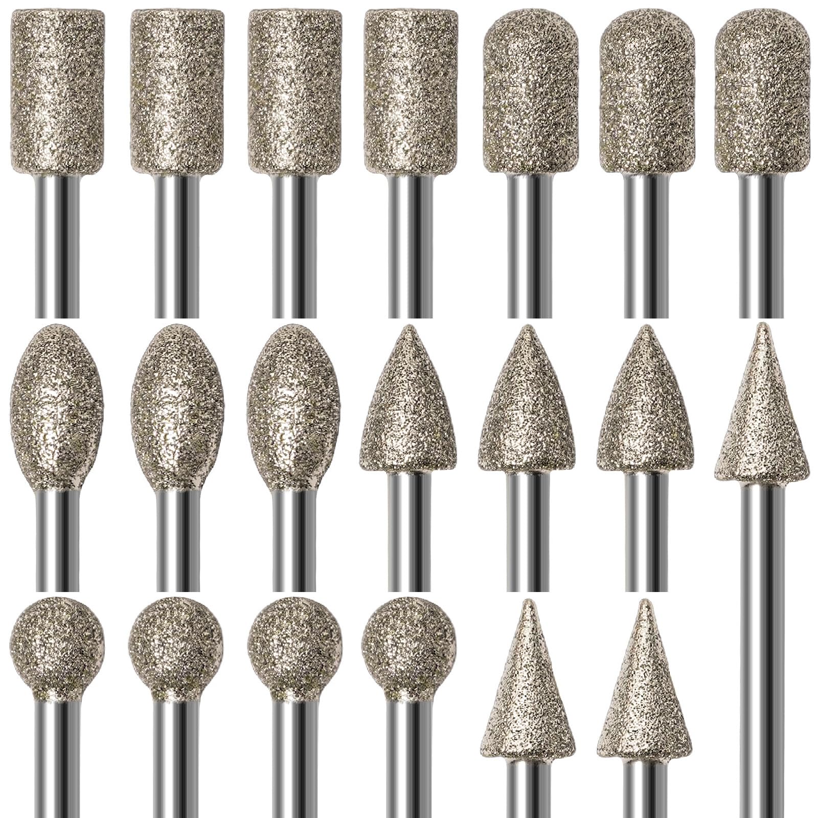 20Pcs 120 Grit Diamond Grinding Bits Compatible with Dremel Rotary Tool with 1/8" Shank Diamond Drill Bits for Stone Glass Carving Engraving DIY Grinding Polishing