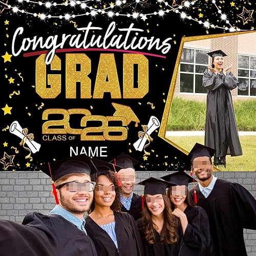 Miniatura 5 de AUBAO Decoraciones personalizadas para fiestas de graduación 2026  Cartel de felicitación de graduación grande  Cartel de fondo de graduación (negro