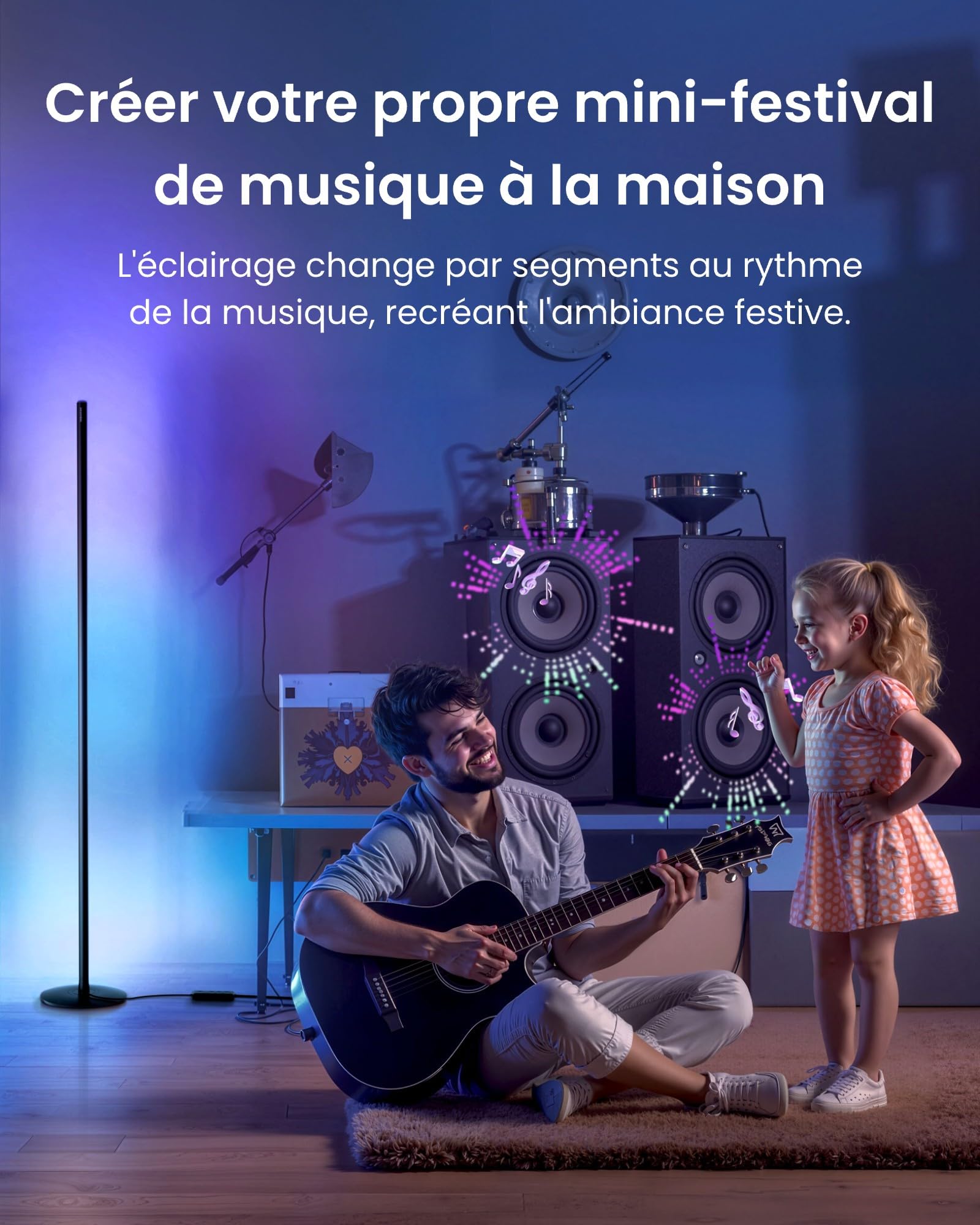SwitchBot Matter RGBICWW Lampadaire sur Pied, Blanc Chaud et Froid, Lampe sur Pied Compatible avec Apple Home, Alexa, Google Home, 1200lm, 16 Millions Couleurs, Synchronisation Musicale, Modes Scène