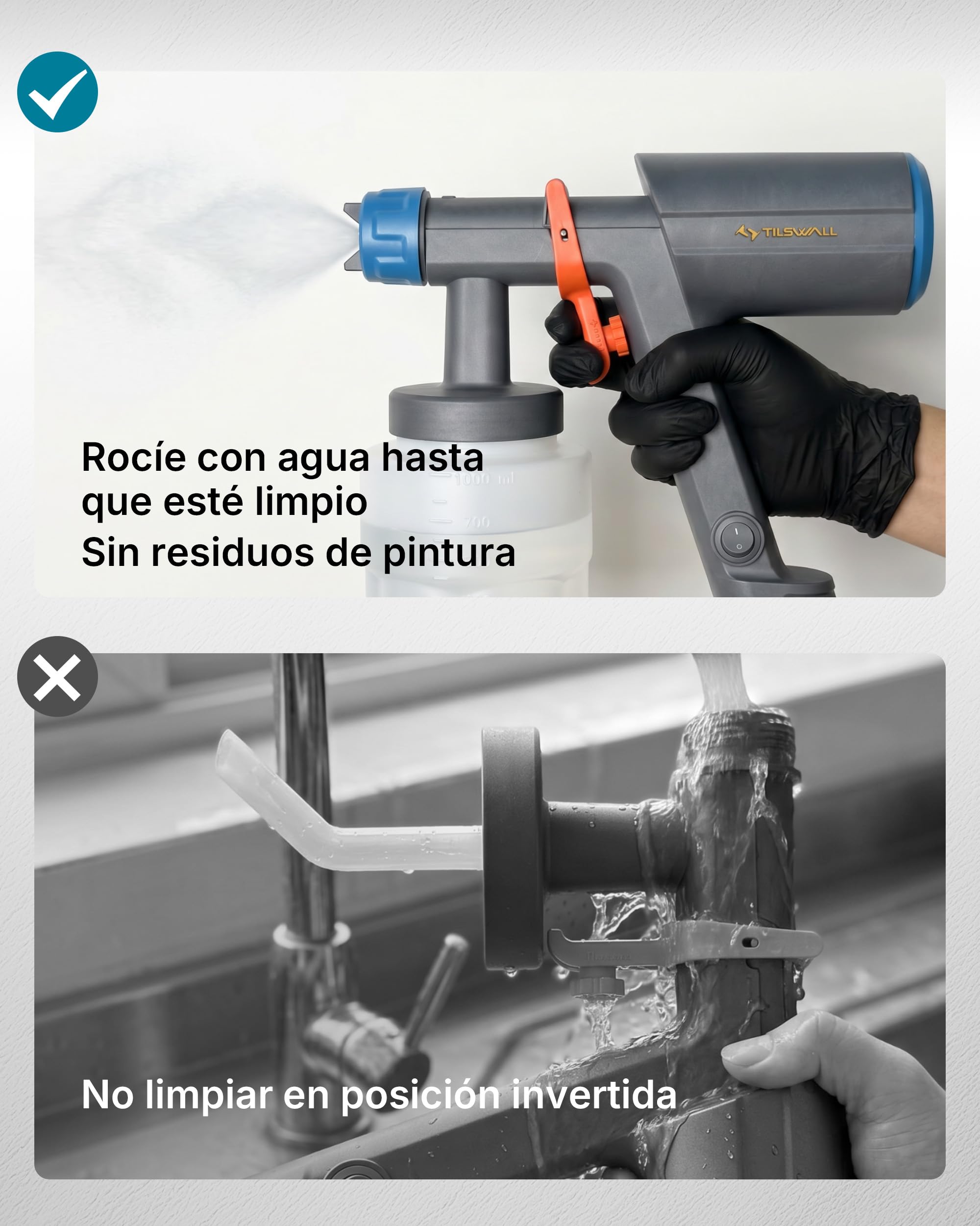 Tilswall Pistola de Pintura Eléctrica HVLP 600W, 1200 mL/min, 3 Boquillas y 3 Patrones, Fácil de Limpiar para Vallas, Cobertizos, Paredes, Techos, Muebles, Gabinetes, Jardín y DIY