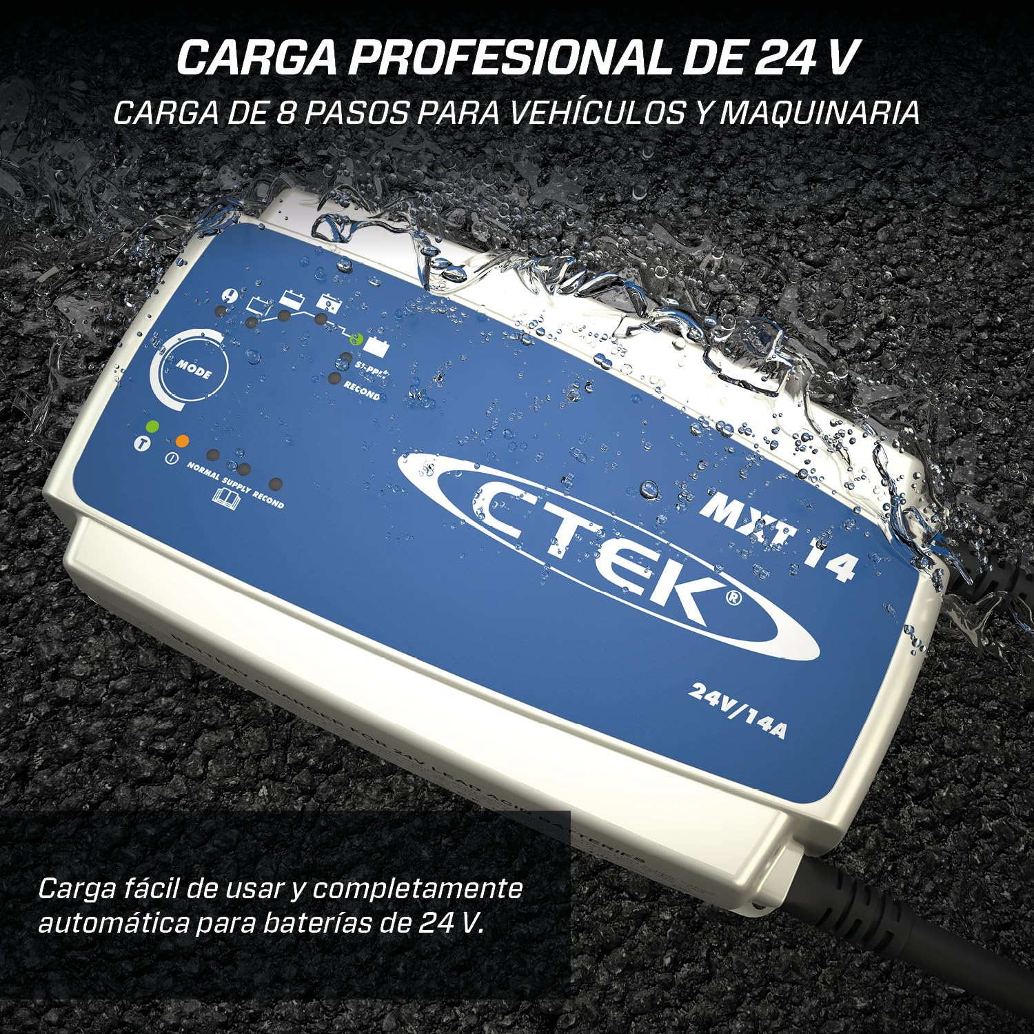 CTEK MXT 14 Cargador De Batería Profesional De 24 V Y Fuente De Alimentación para Vehículos Comerciales, Autobuses Y Camiones, Reacondicionamiento Y Modo AGM con Sensor De Temperatura Incorporado