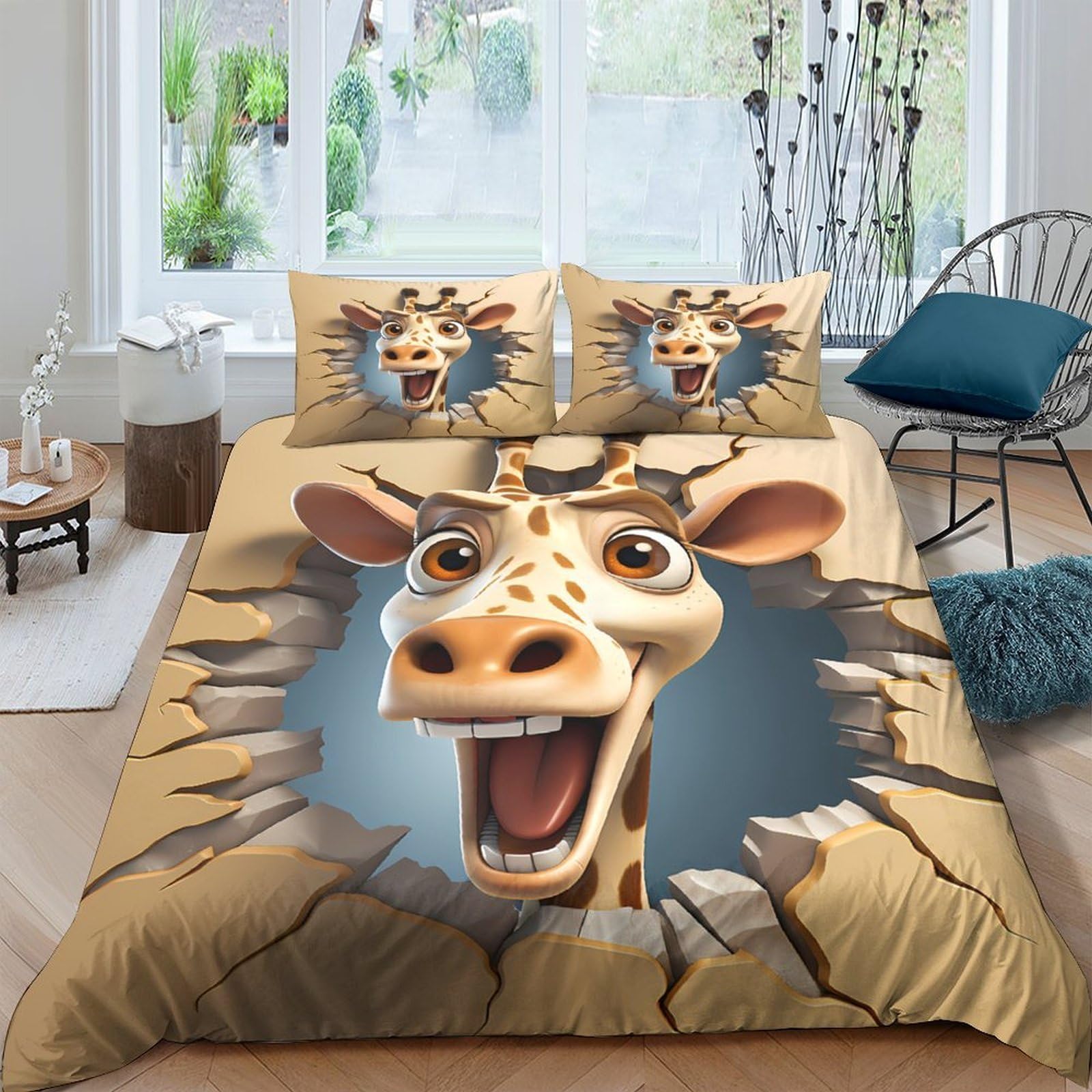 Ctjqhvkz Style-10 3D Printed Cartoon Giraffe Fitted Sheet Microfiber Soft Brown Animal Bed Cover For Bedroom Guest Room Mattress Decor Single（135X200cm）