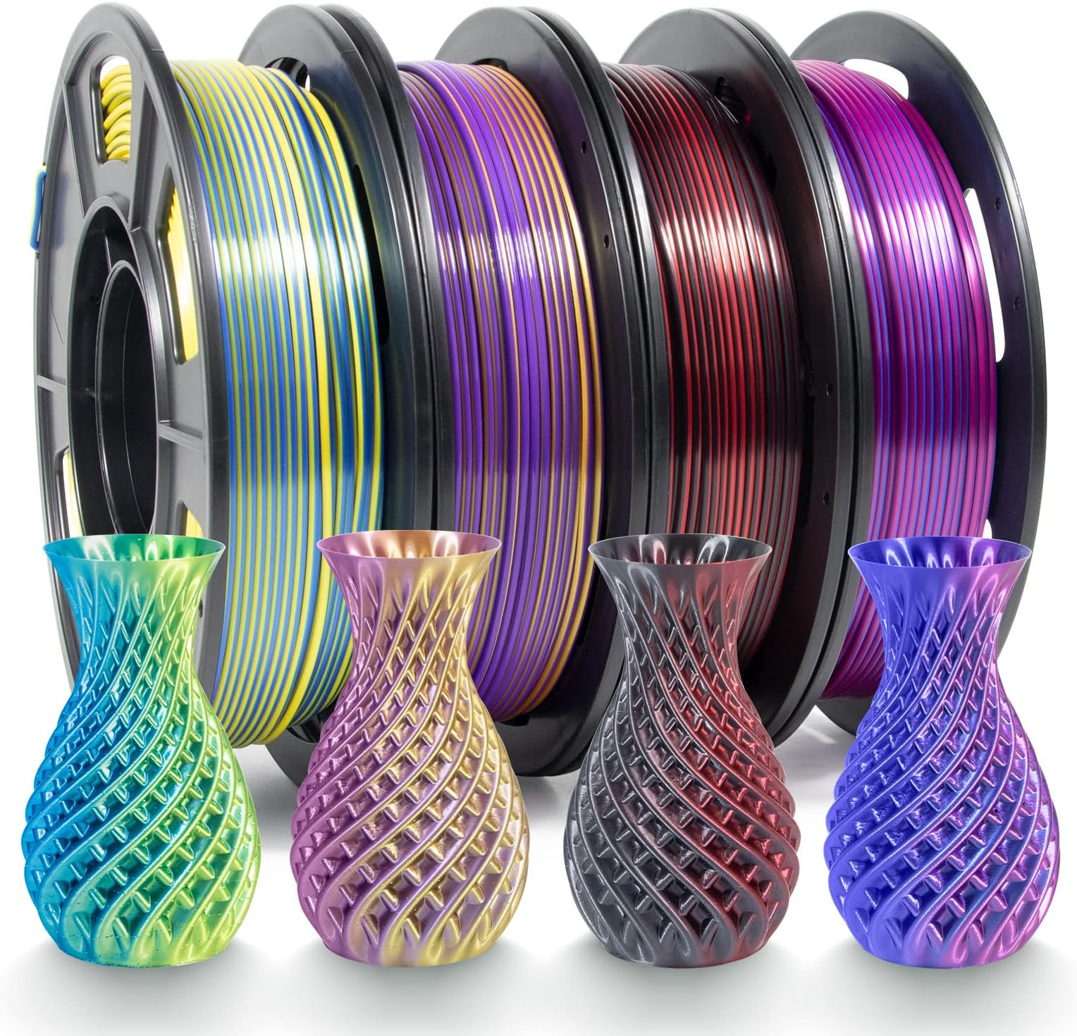 iSANMATE PLA 3D Printer Filament, PLA Filament 1.75mm Bundle Dual Color Filament Silk PLA, Dimensional Accuracy +/- 0.03 mm, 250g x 4 Pack