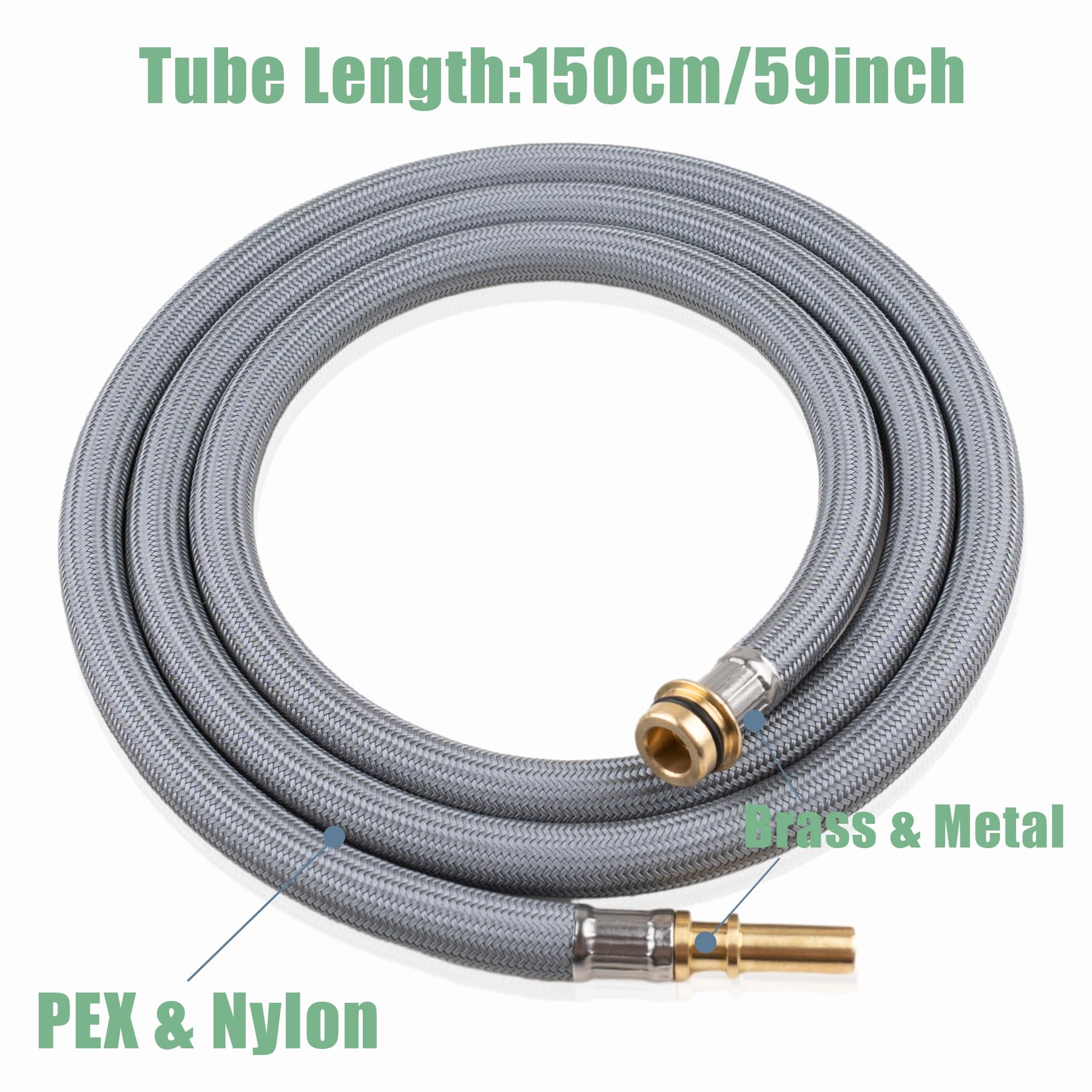 Tuyau de cuisine rétractable pour robinets compatibles Hansgrohe – Tuyau en métal, 150 cm de long, chromé