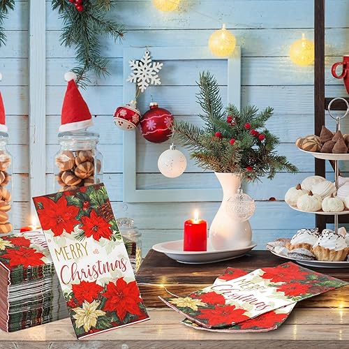 Miniatura 5 de 200 servilletas de Pascua de Navidad con bordes de flor de pascua, servilletas de papel desechables con diseño de flor de pascua, toallas de mano de