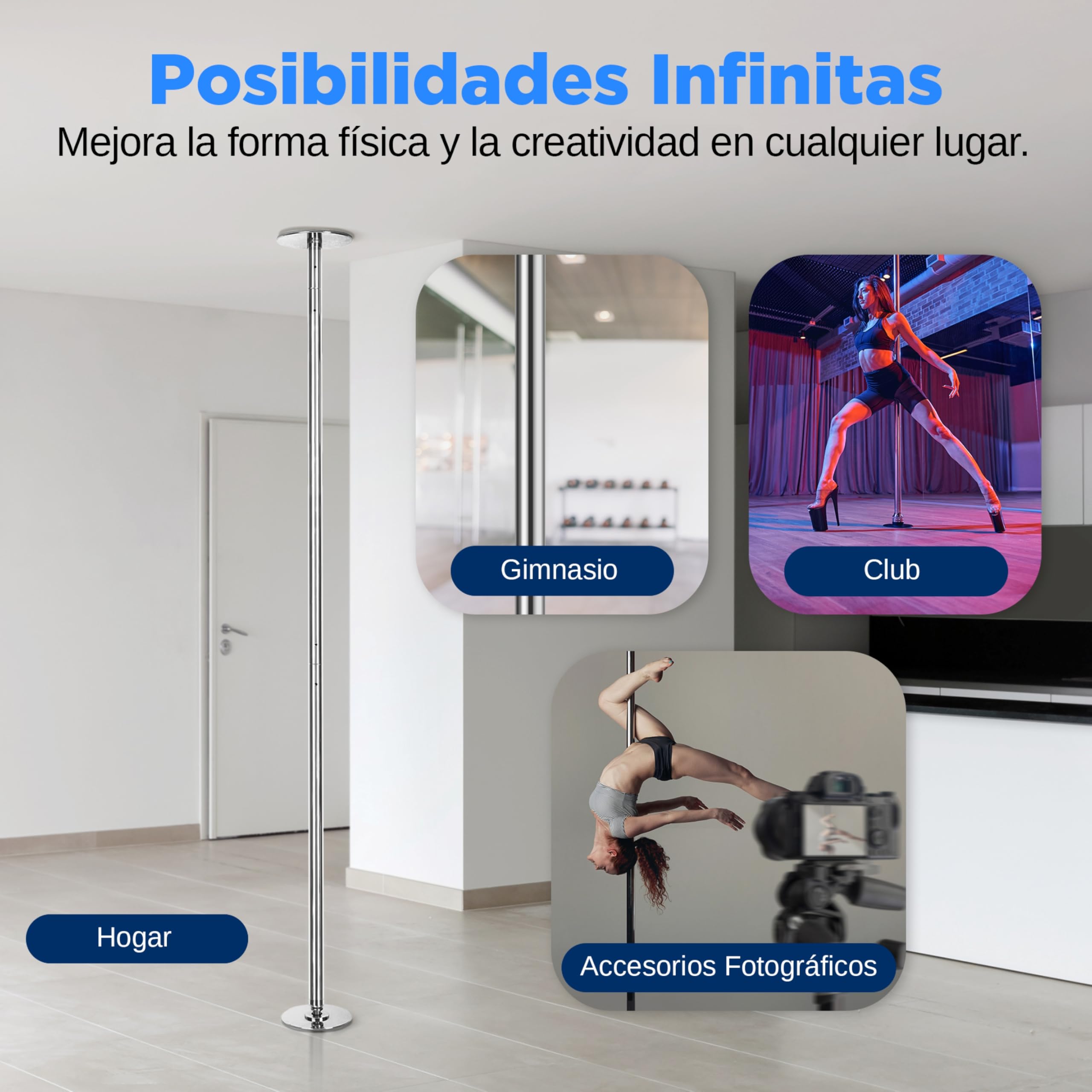 SereneLife barra pole dance, De baile, Plegable, Ejercicio, Para bailarinas, Principiantes, Ejercitadores, Atletas, Gimnasia, Fitness, Profesional, Clubes, Bares, Estudio, 1.21mts x 2