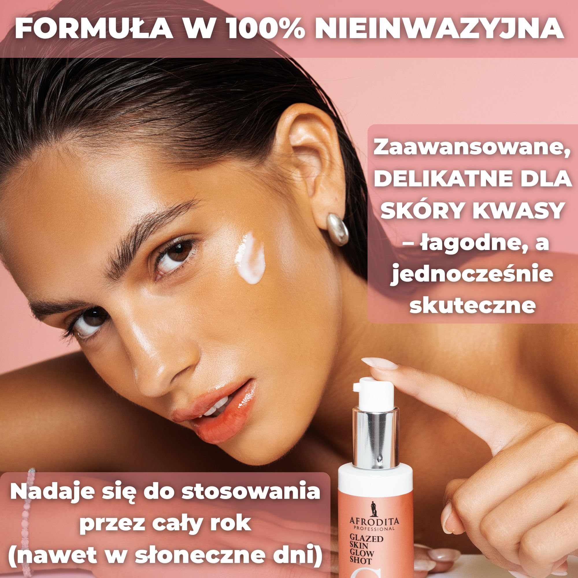 Afrodita Professional Glazed Skin Glow Shot serum do twarzy, Glow koncentrat z niacynamidem, peptydami, kwasem migdałowym i kwasem laktobionowym, zapewnia promienny, równomierny wygląd skóry szklanej