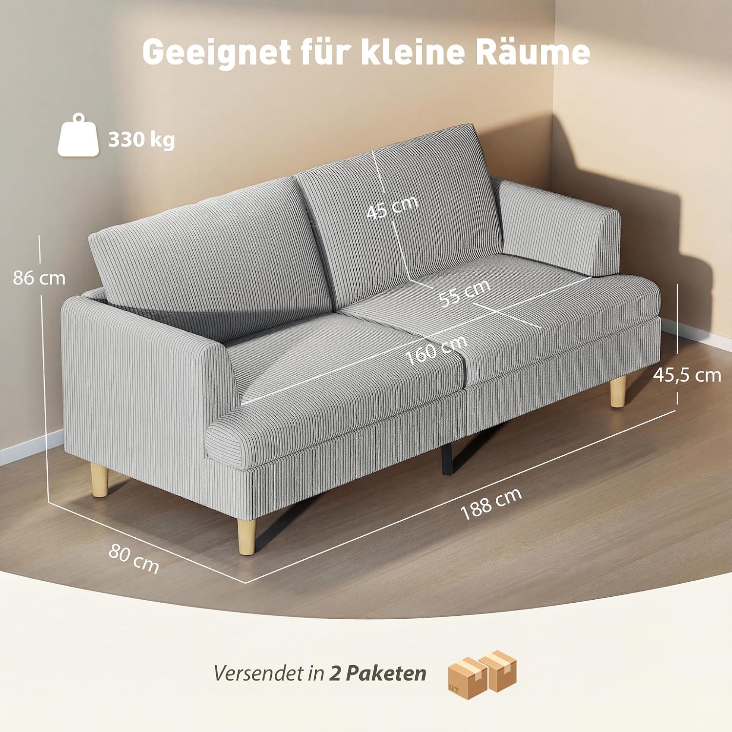 HOMCOM 3-Sitzer Sofa Dunkelgrau für Wohnzimmer mit Holzgestell kaufen bei