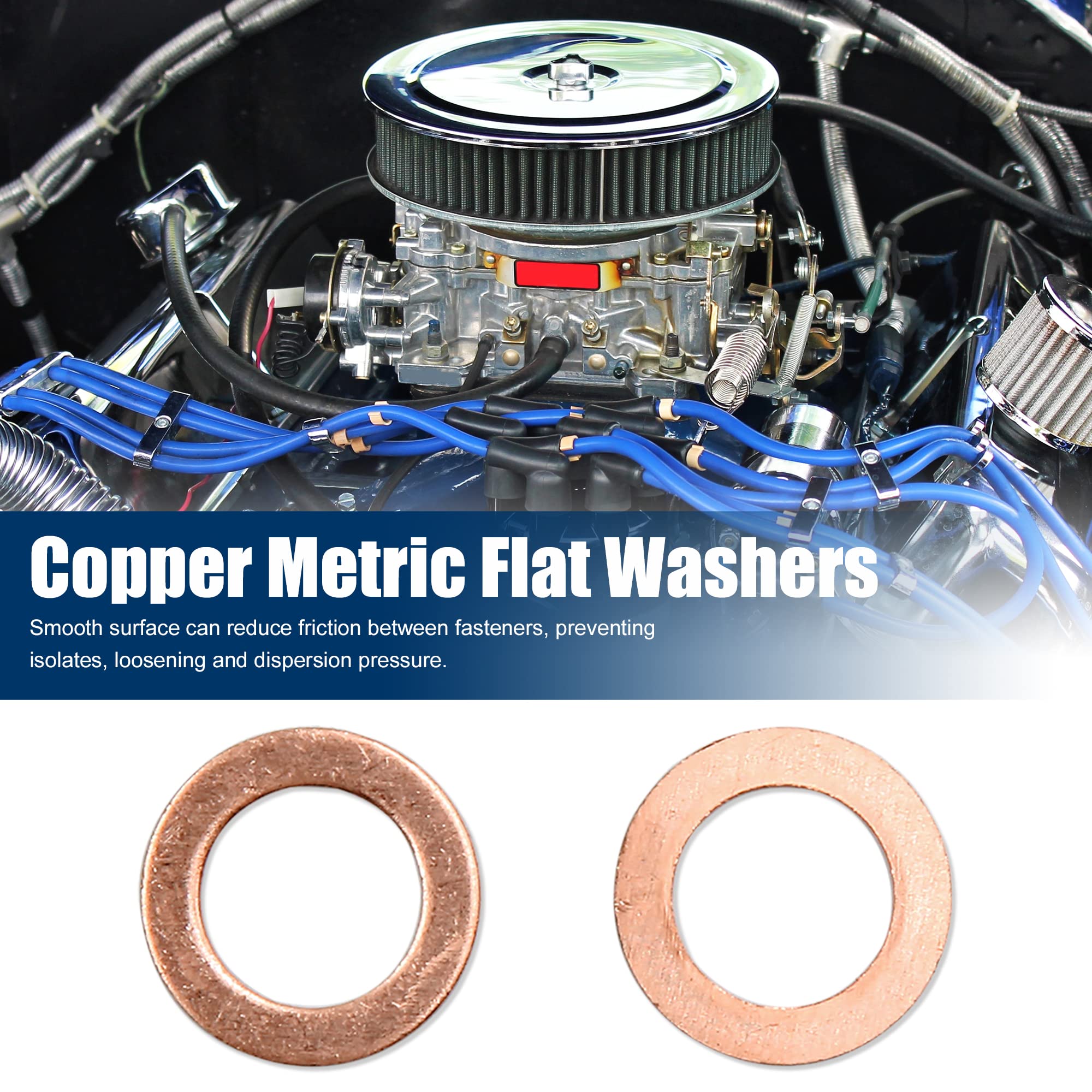 X AUTOHAUX 50pcs M10 x 15mm x 1mm Copper Washers Flat Sealing Rings for Screw, Copper Tone - Image 2