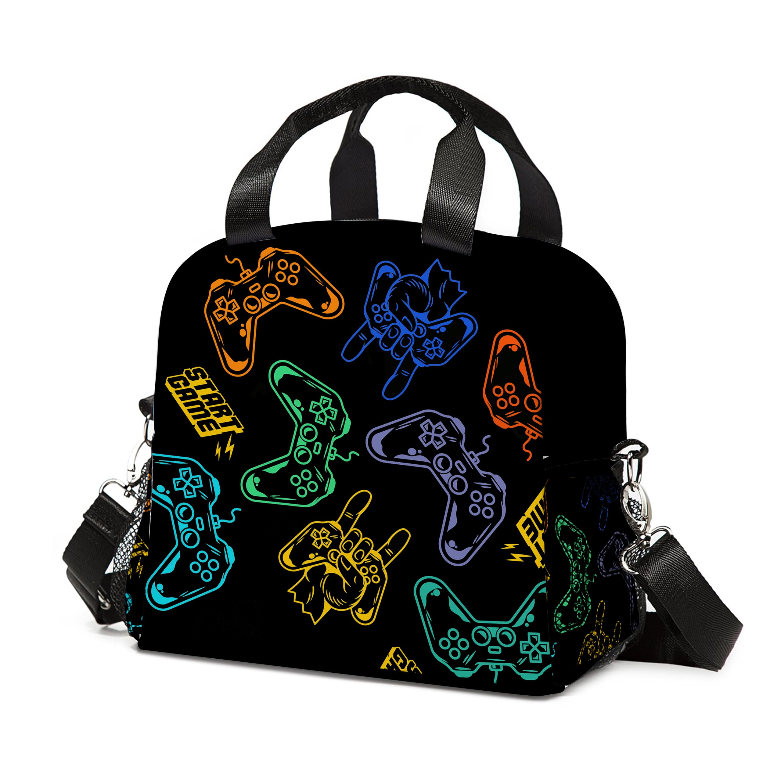 WLRUEZN Game Lunch Bag Reusable Insulated Lunch Box Large Capacity Meal Tote for Kids Boys Girls Cooler Bag Waterproof Adjustable Shoulder Strap