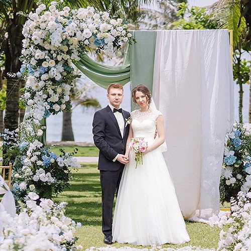 Miniatura 2 de Soporte de telón de fondo resistente de 8 x 8 pies, kit de soporte de telón de fondo de tubo dorado y drapeado, telón de fondo de metal ajustable,