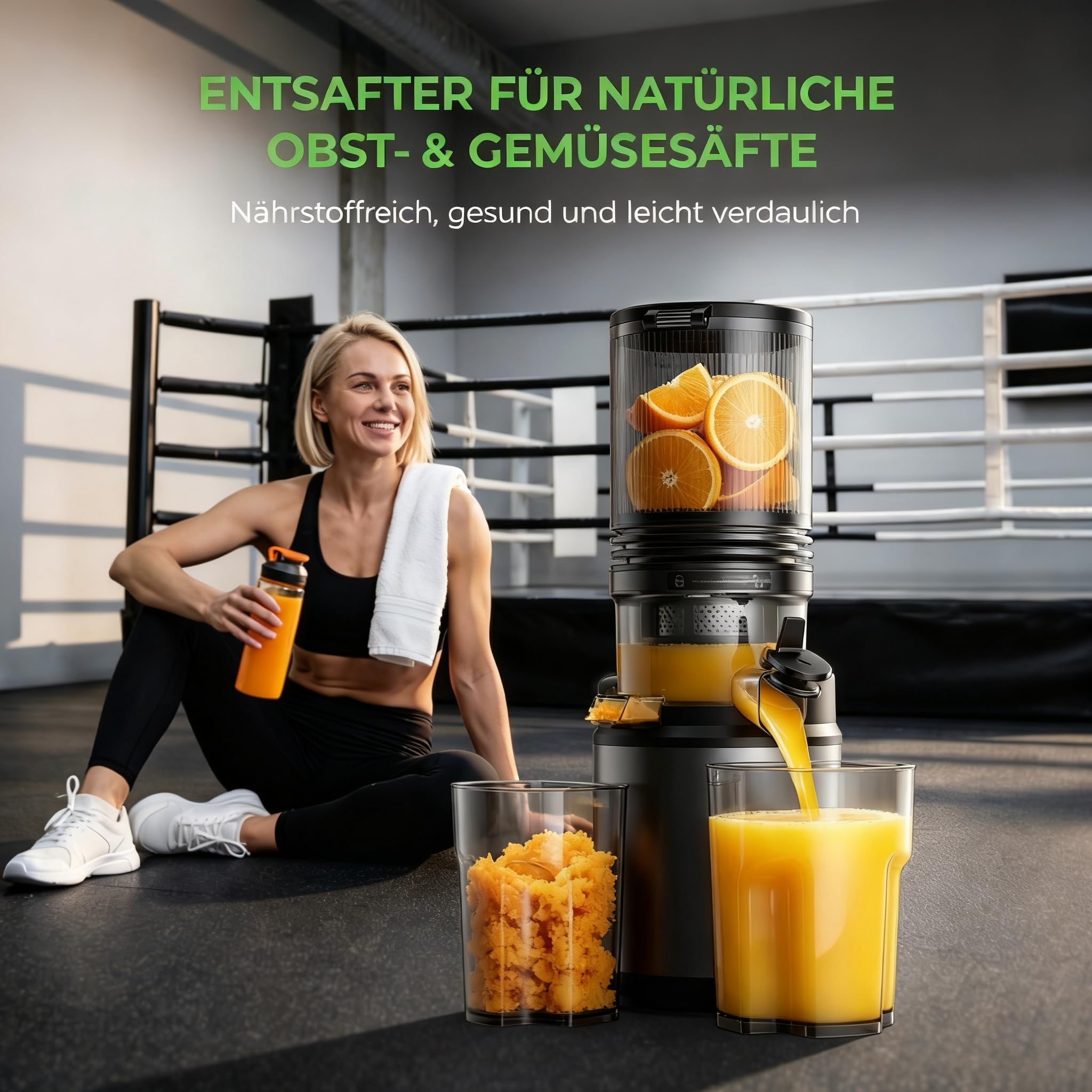 Entsafter Saftpresse mit 130mm Breiter Einfüllschacht 250W Kaltpress Entsafter für Ganze Früchte & Gemüse 2L Slow Juicer mit 2 Gläsern Leicht zu Reinigender BPA-frei Hohe Saftausbeute Entsafter