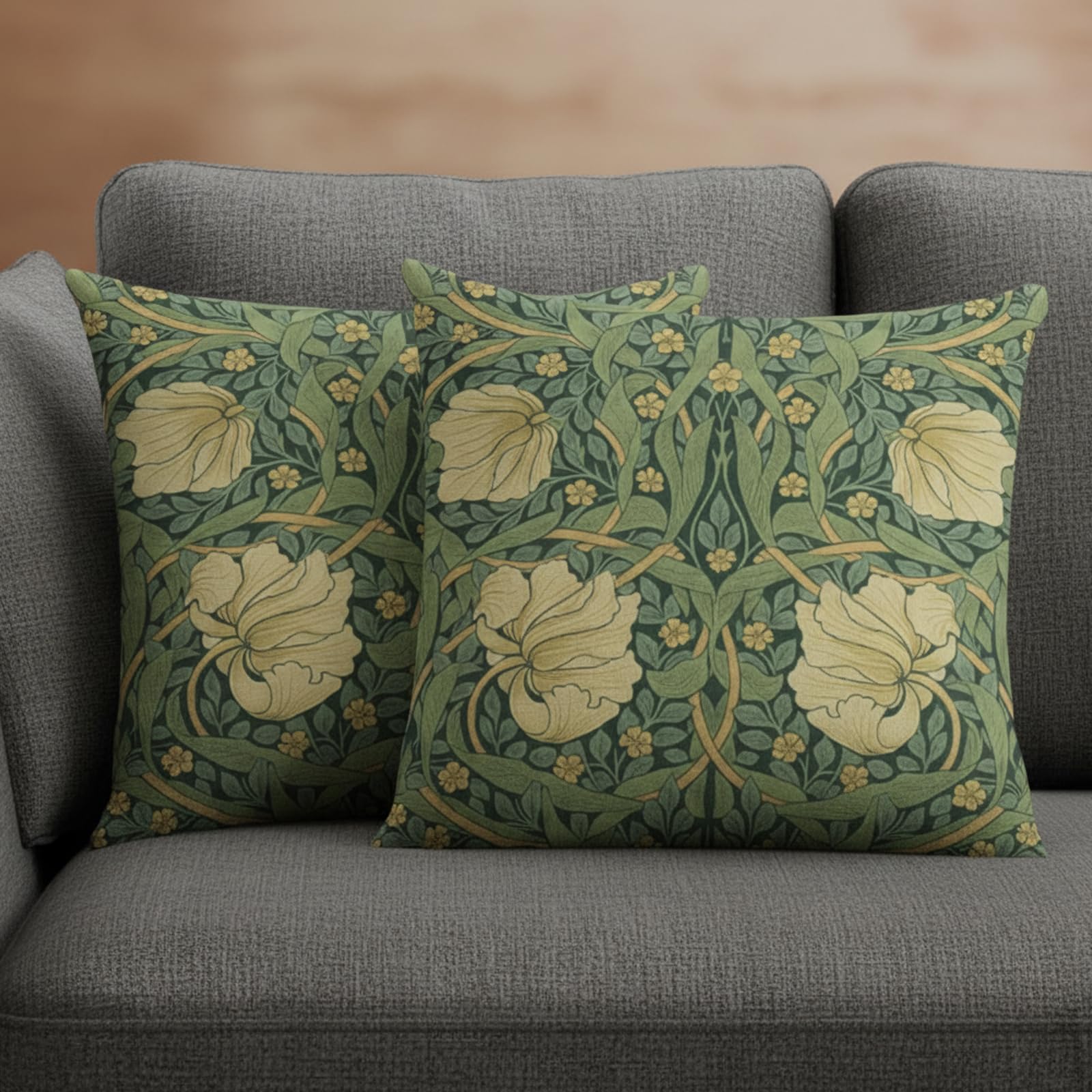EujRcf 2PCS William Morris Cushion Covers, Floral Vintage Pillow Cases, Scatter Cushions for Sofa, for Bedroom Pillowcase Home Decor, Sofa Bench Couch (45 X 45 Cm, Green)