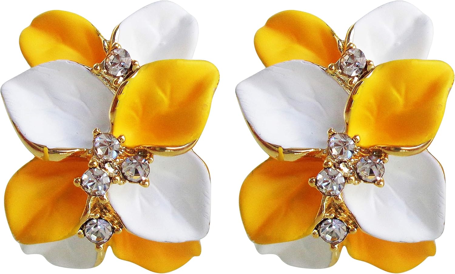 Navachi 18k Gold Plated Crystal Pink Yellow Enamel Leaves Flower Az2008e Omega Earrings
