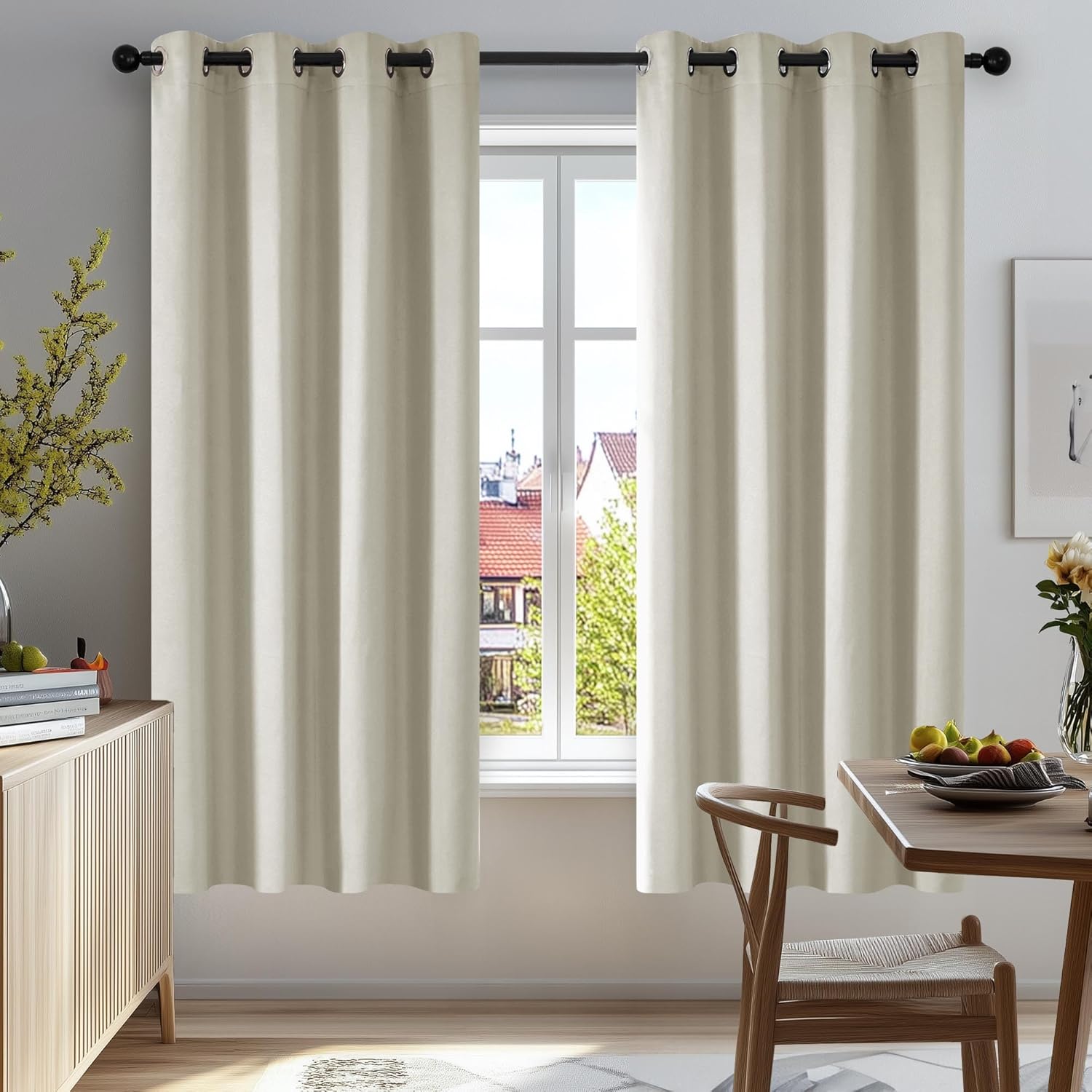 Deconovo Blackout Curtains for BedroomSet of 2 55W x 68L Inch Thermal Insulated & Noise Reducing PanelsHome Window Room Darkening Sustainable Grommet Drapes for Living Room and Nursery, Light Beige