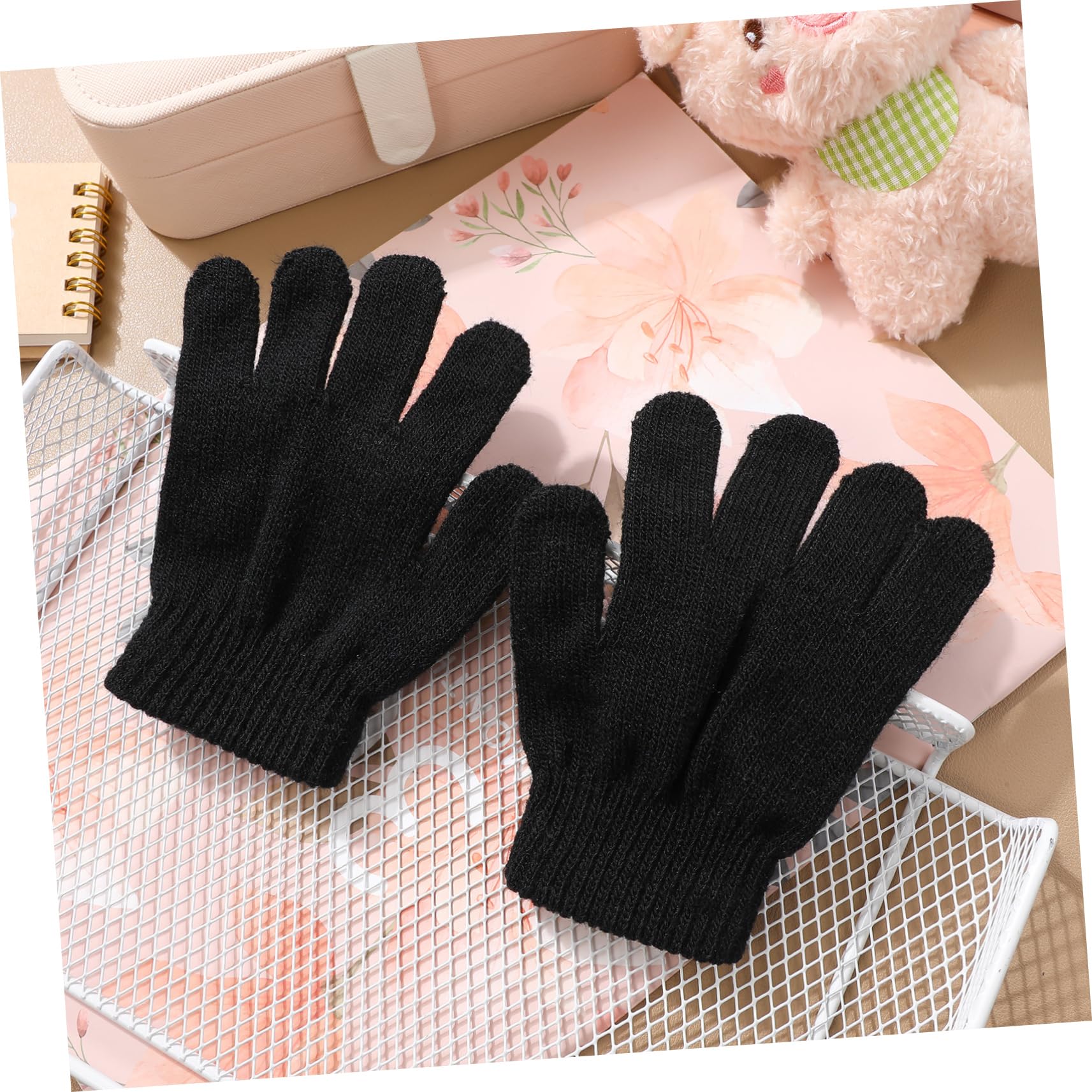 Guantes Calientes de Punto Negro para Niños de 4 a 12 Años Guantes de Cinco Dedos Cálidos para Exterior y Uso Escolar Tejido Elástico Ajustable