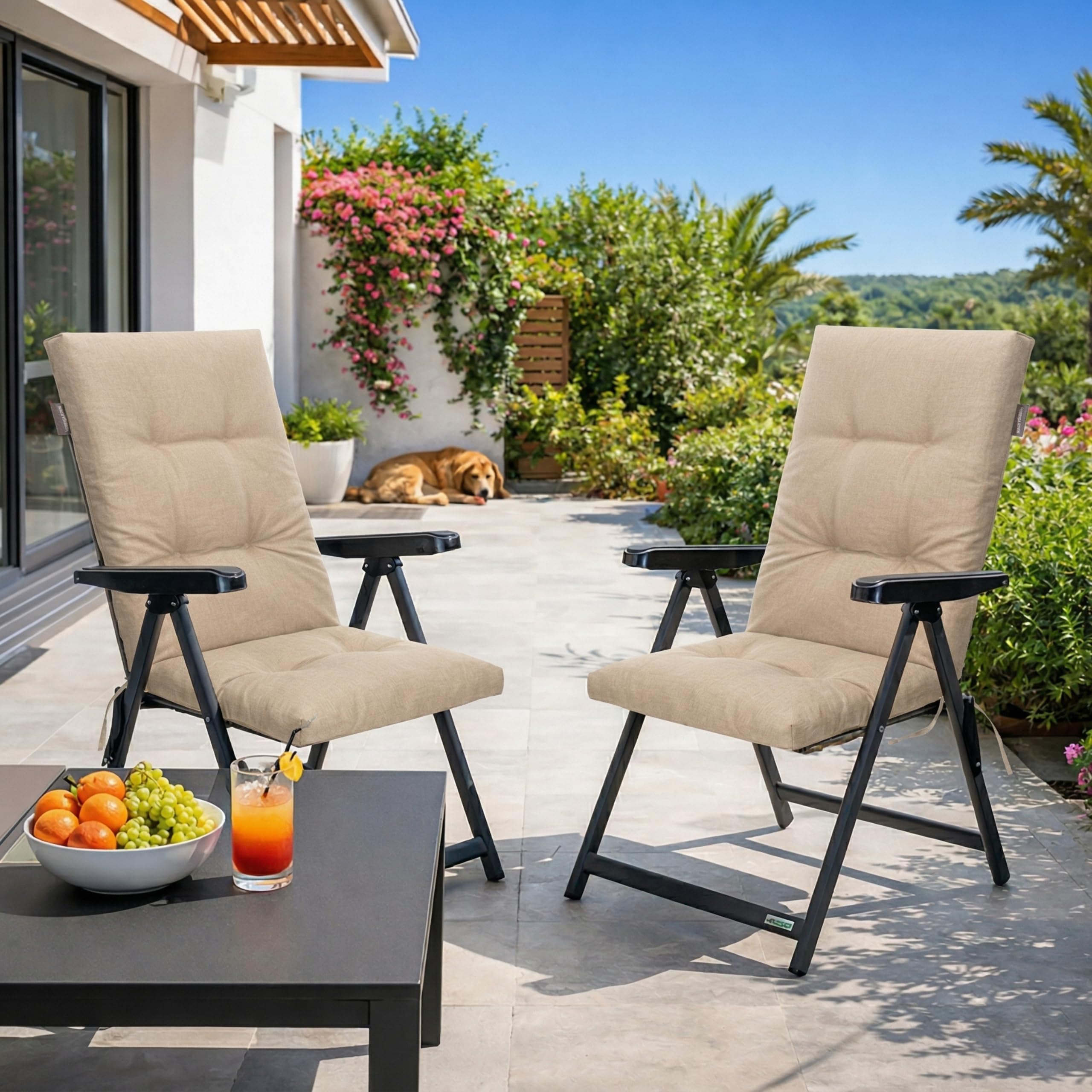 Liegenauflage, Auflage Gartenliege 120x50x8 cm - Polsterauflage für Sonnenliege, Auflagen für Deckchair - wasserabweisend, leicht zu reinigen - Beige