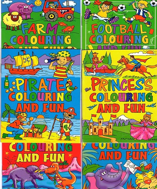 WF Graham 12 x Mini Assorted Colouring Activity Books Boys Girls A6 Party Bag Fillers