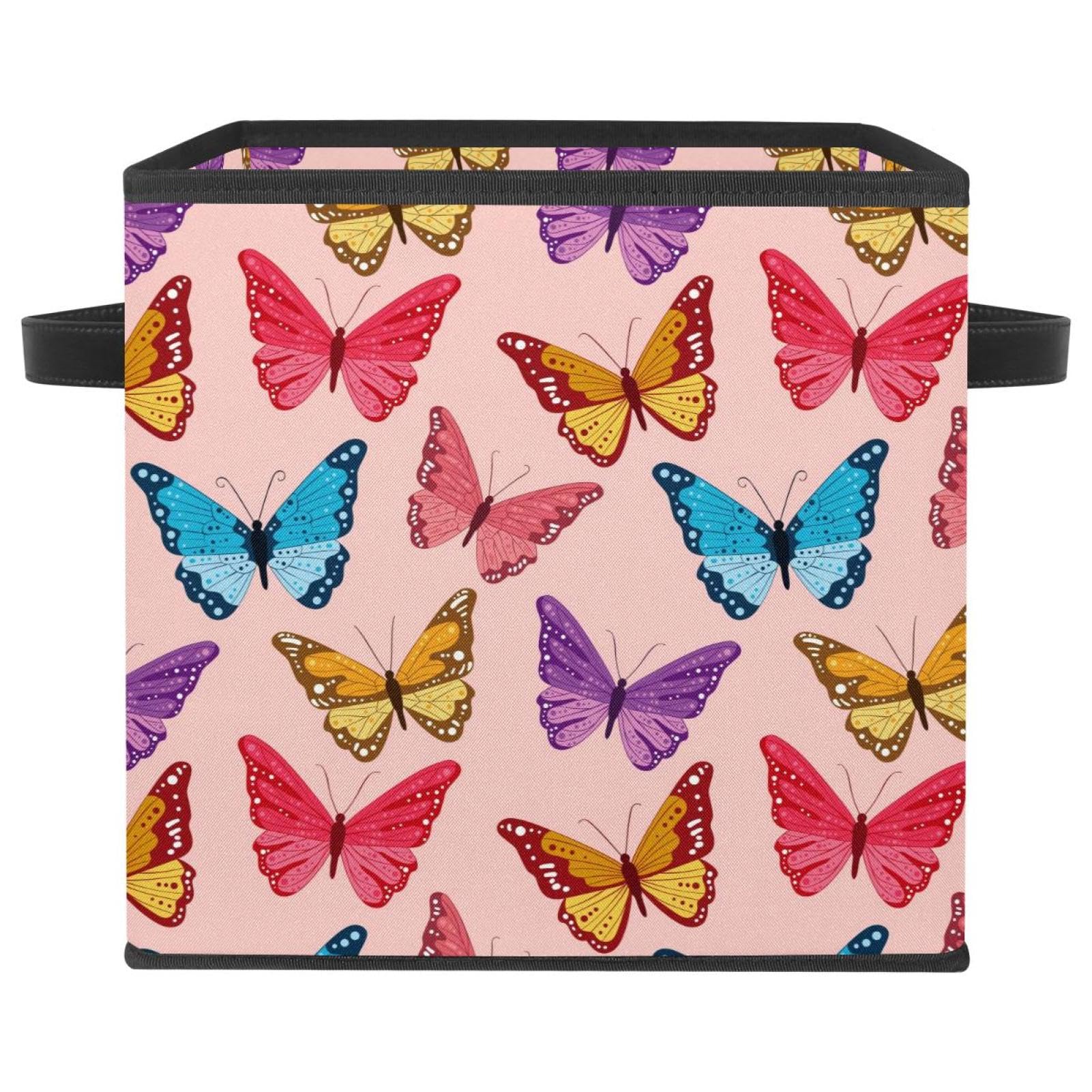 Boîte de rangement pliable cube en tissu coloris papillons multicolores