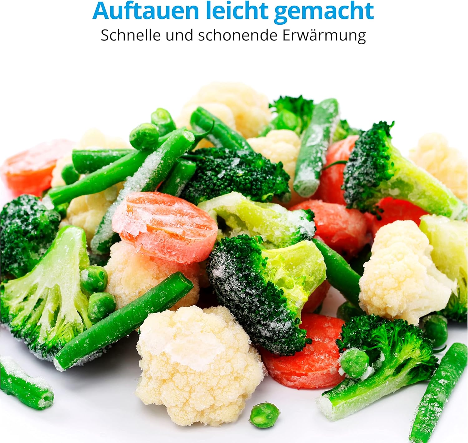 Gomila raznog smrznutog povrća, uključujući brokulu, mrkvu i grašak