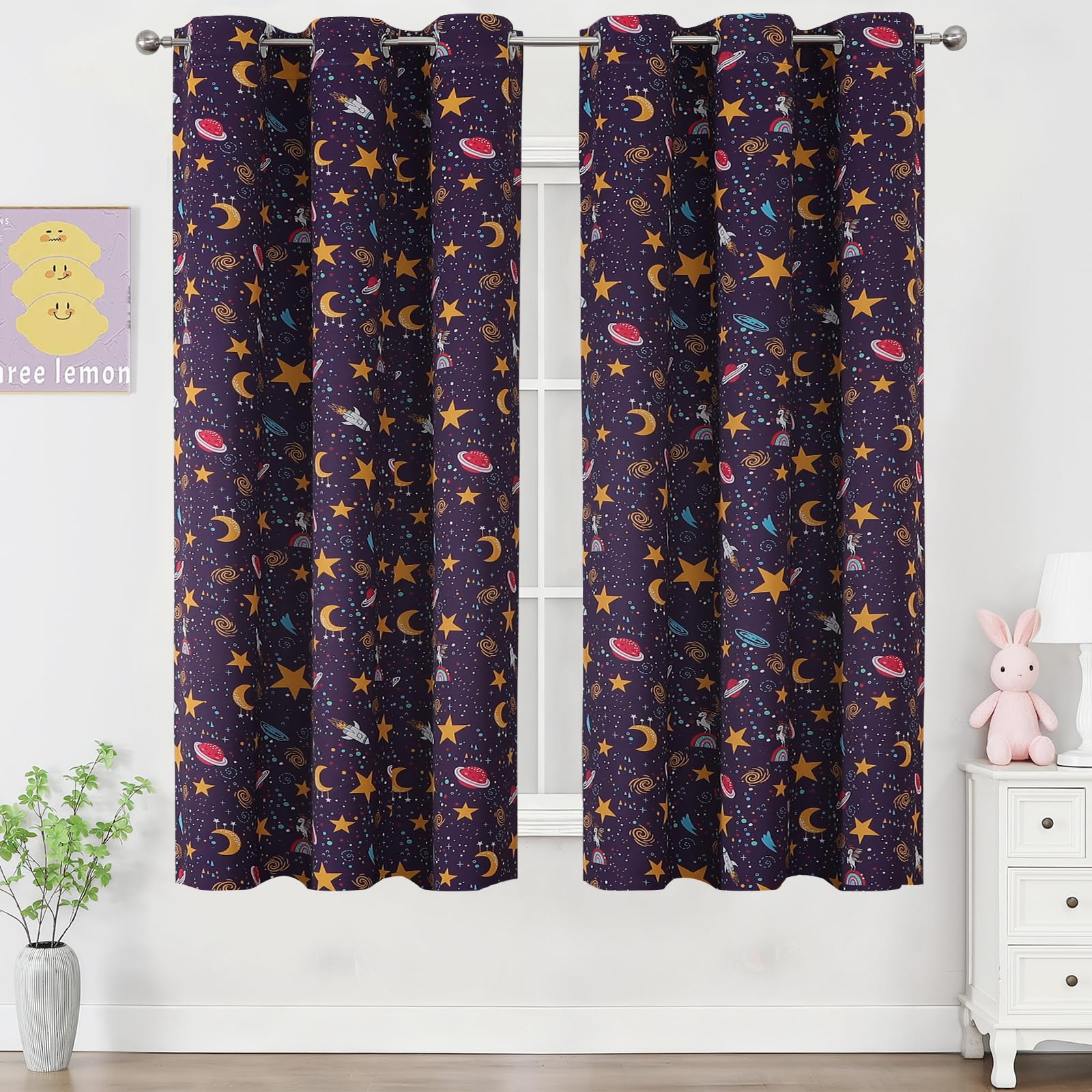 VEHEDE Purple Moon Stars Blackout Curtains