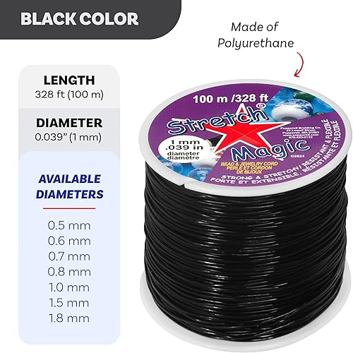 Vista 57 de Stretch Magic Cordón elástico para cuentas – Color transparente, 0.024 in de diámetro, 32.8 ft (32 pies) – Cuerda fácil de anudar, fuerte y elástica