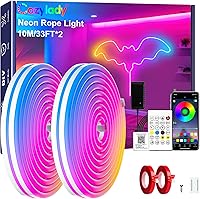 Vista 1 de Cozylady 66Ft (33Ft * 2 Rolls) RGB LED Neon Rope Lights for Bedroom, 20m LED Strip Lamp with Double Sided Adhesive Tape, App/Remote Control DIY